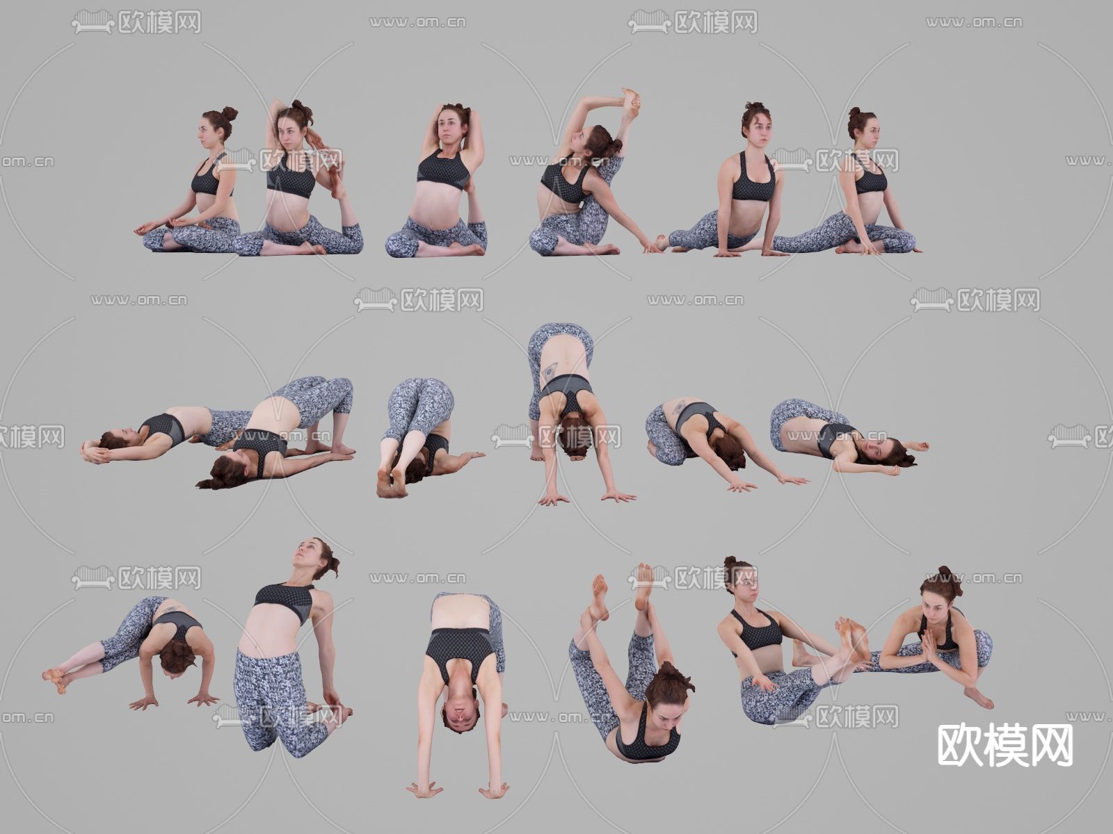 现代做瑜伽女人3d模型下载（渲染图2）