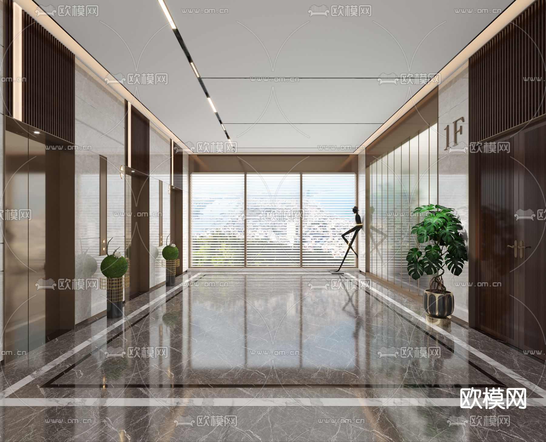 现代电梯间3d模型下载