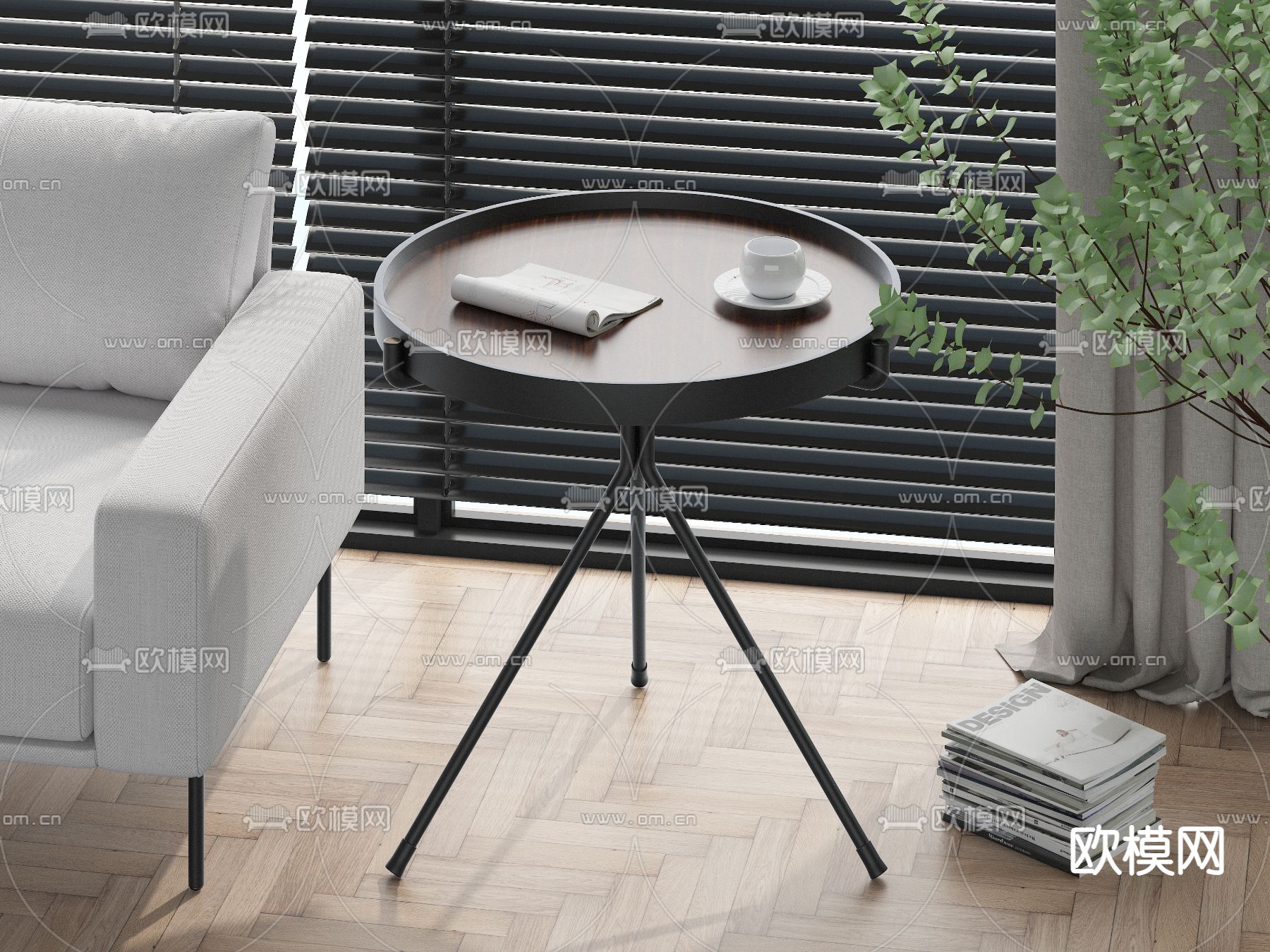 工业风铁艺边几圆几3d模型