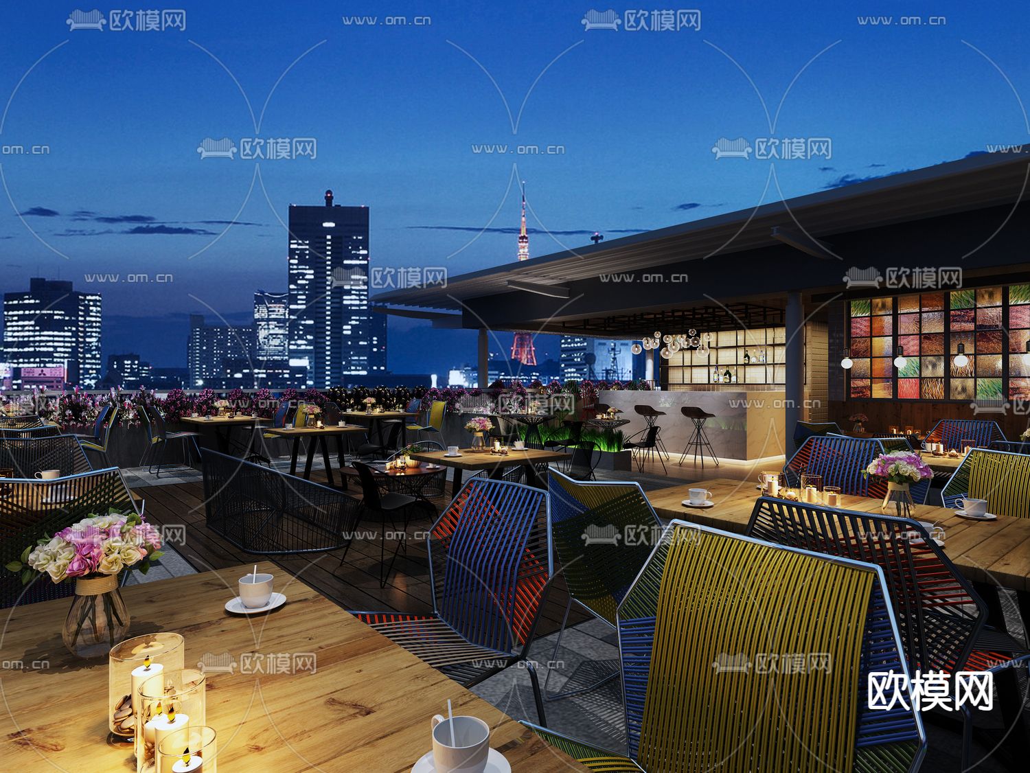 现代室外就餐区域3d模型下载