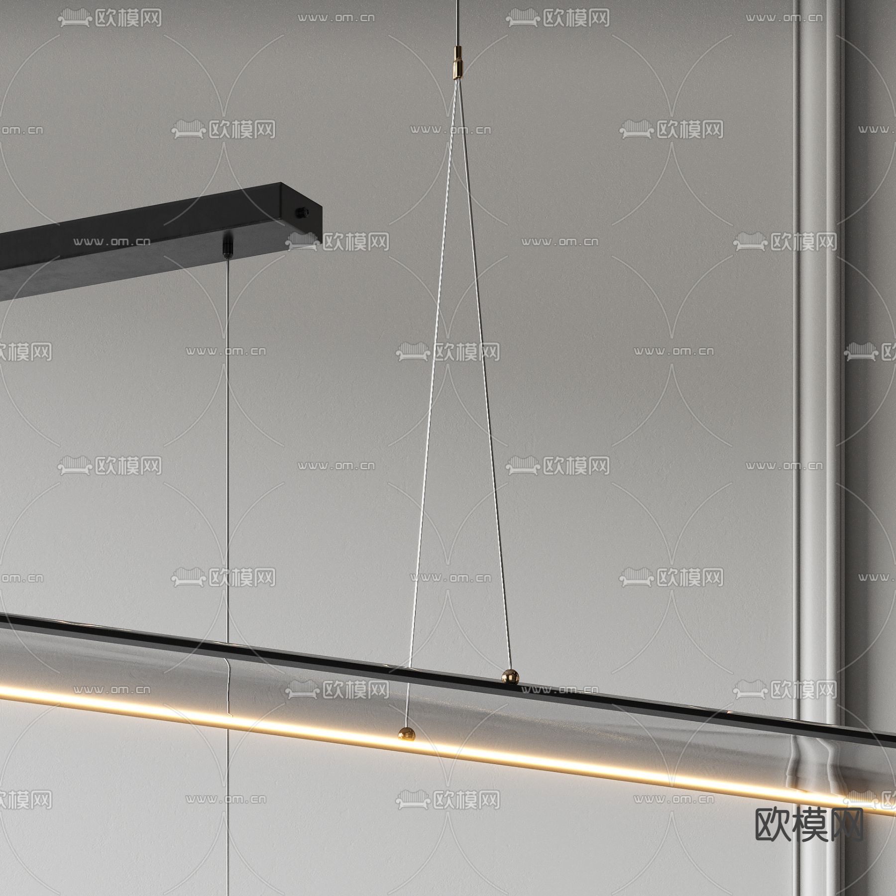现代透明亚克力办公吊灯3d模型下载（渲染图4）