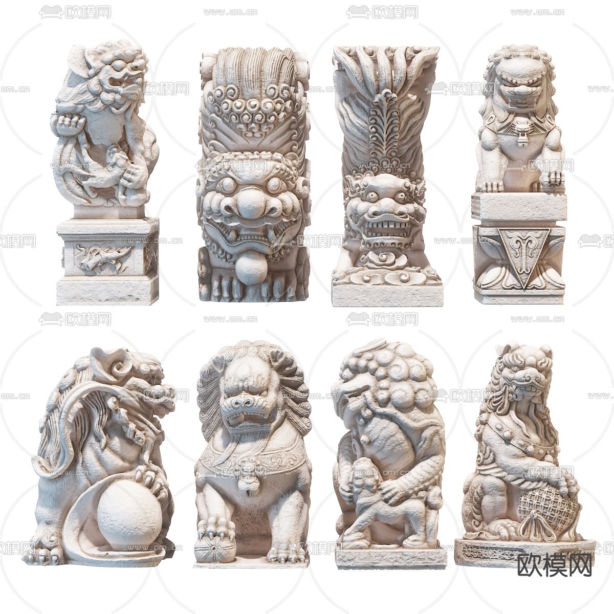 中式石狮子3d模型下载_ID11964619_3dmax免费模型-欧模网
