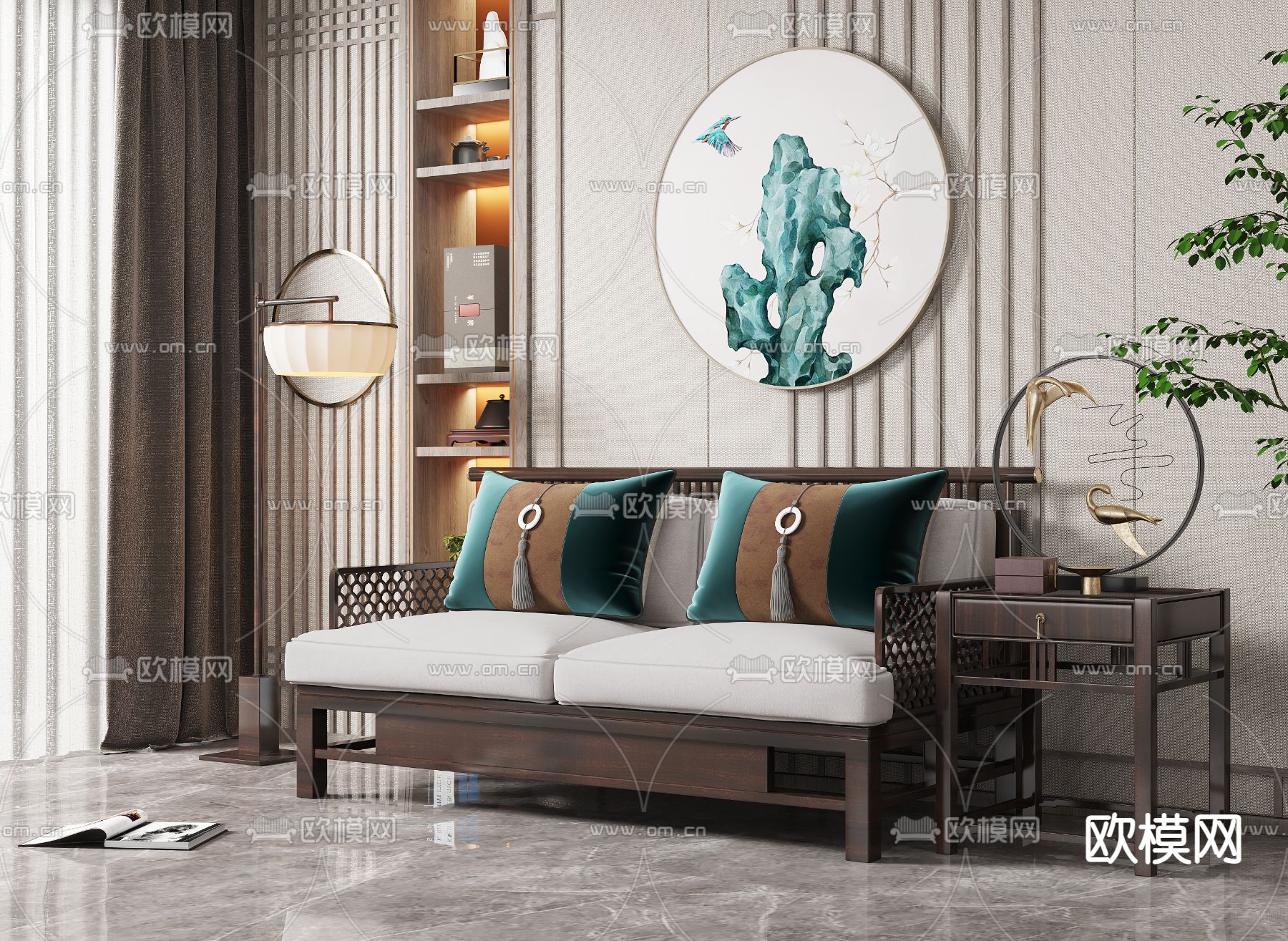 新中式双人沙发3d模型下载