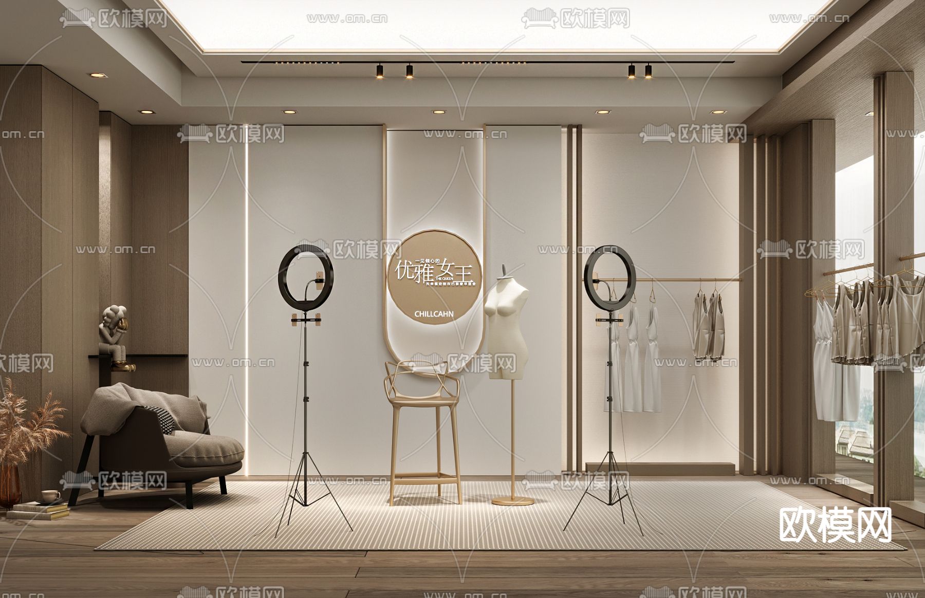 侘寂女装服装店直播间3d模型下载