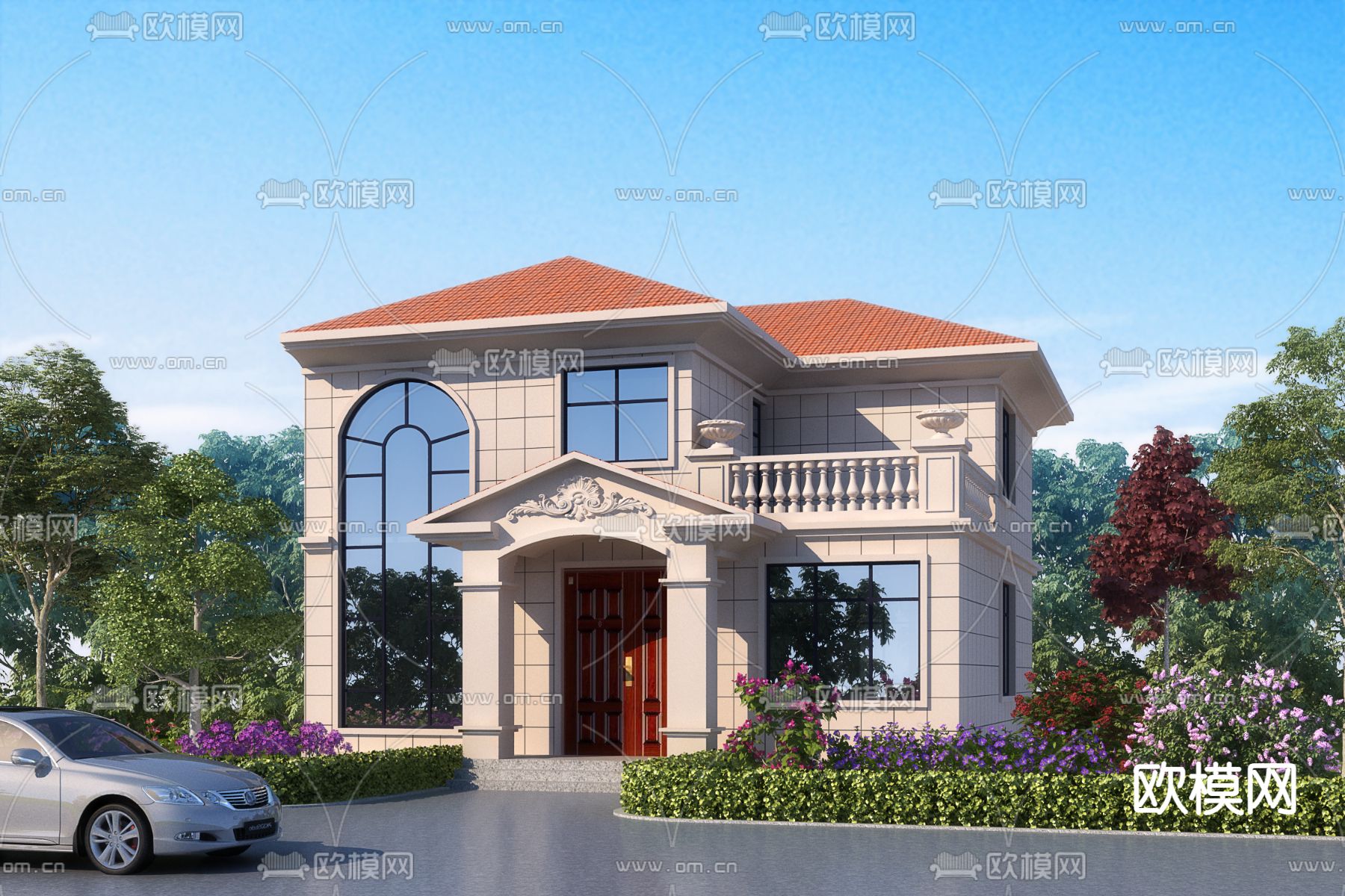 简欧别墅外观3d模型下载