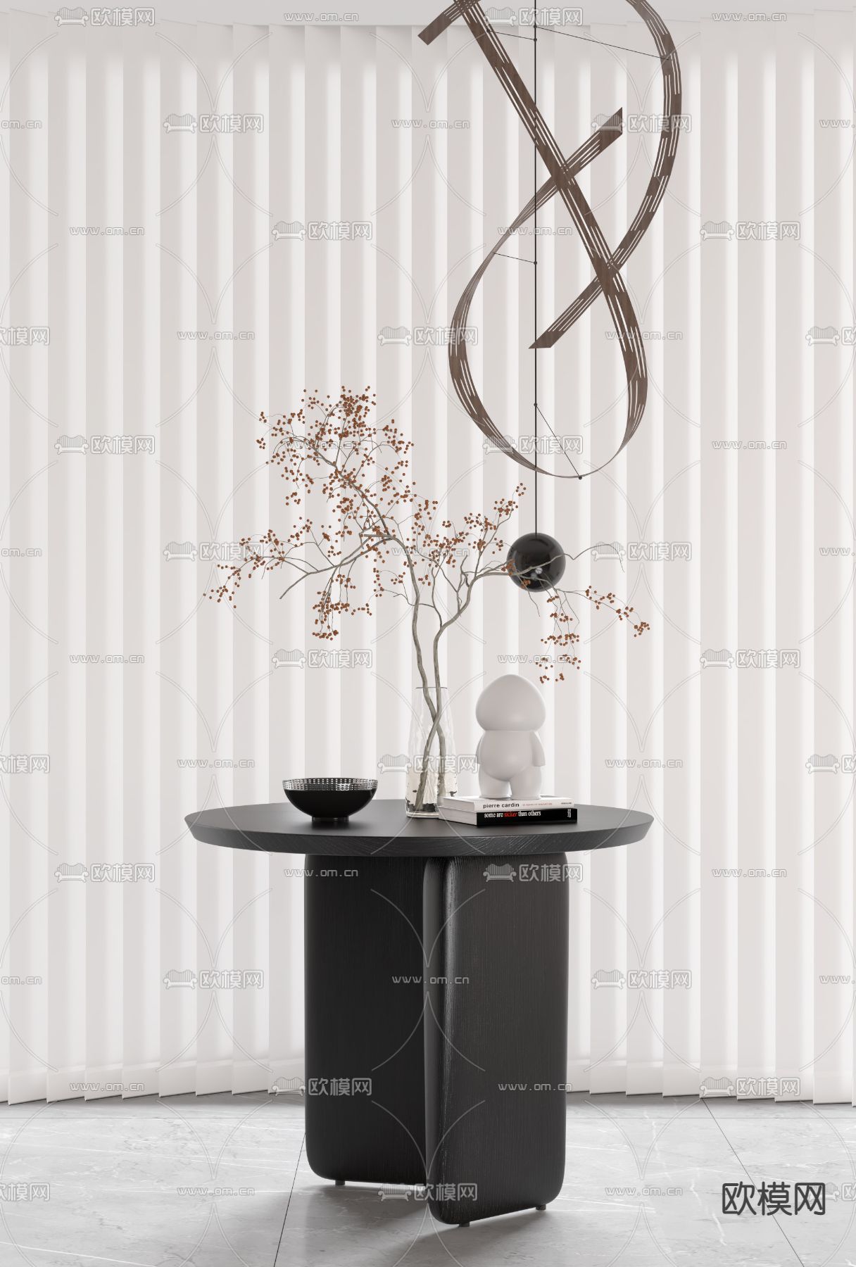 侘寂风黑色角几圆几3d模型下载