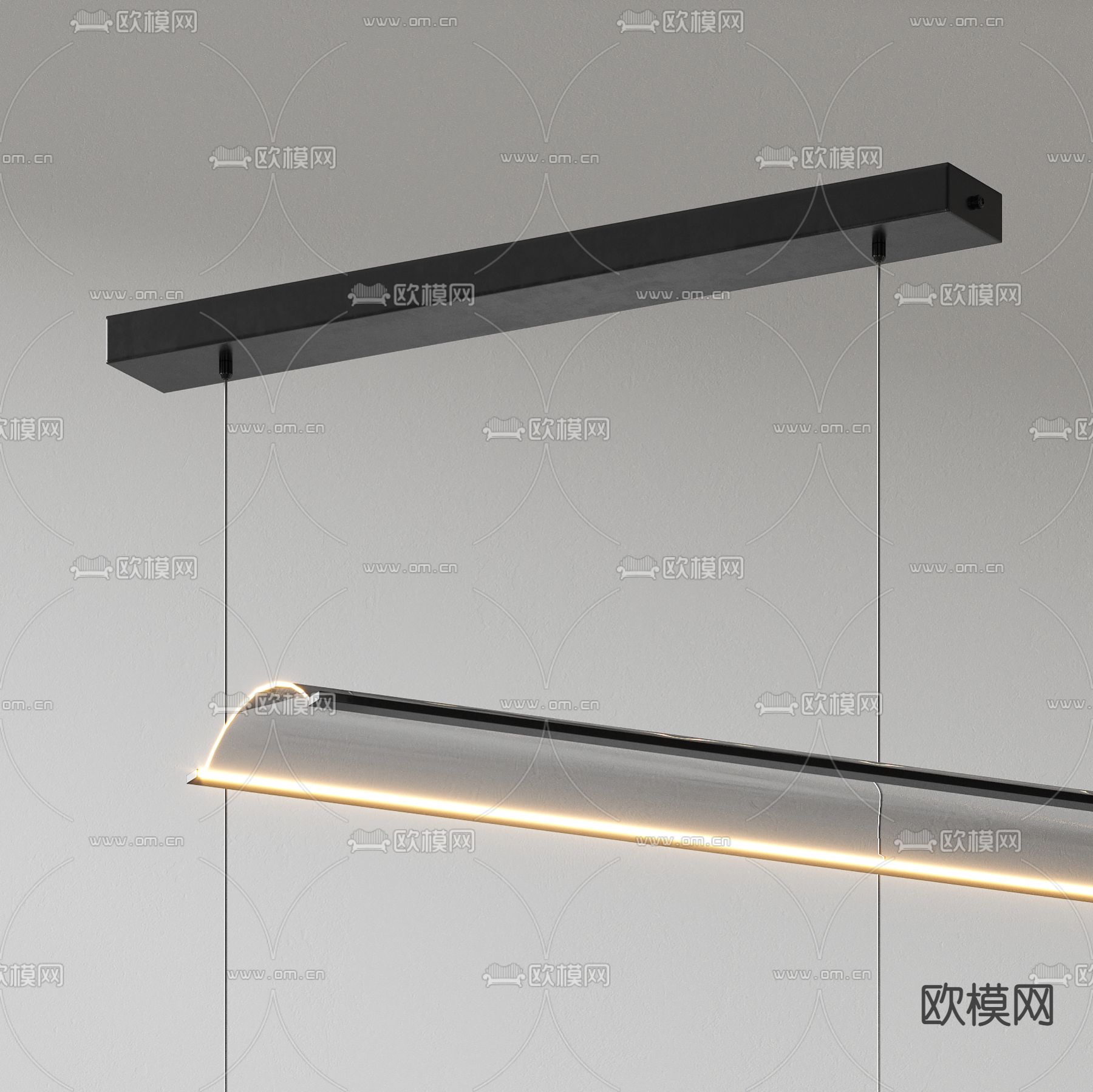 现代透明亚克力办公吊灯3d模型下载（渲染图2）