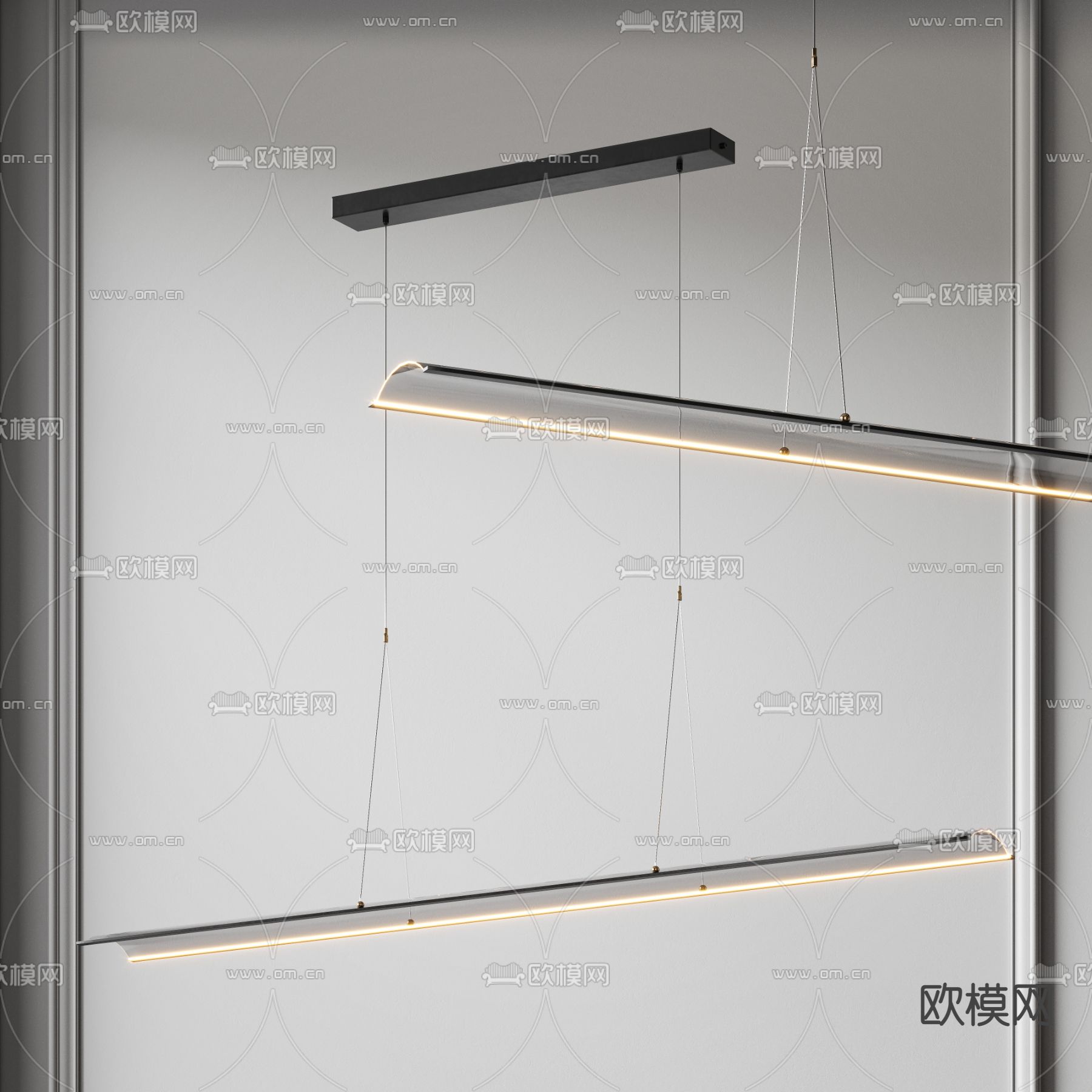 现代透明亚克力办公吊灯3d模型下载（渲染图1）