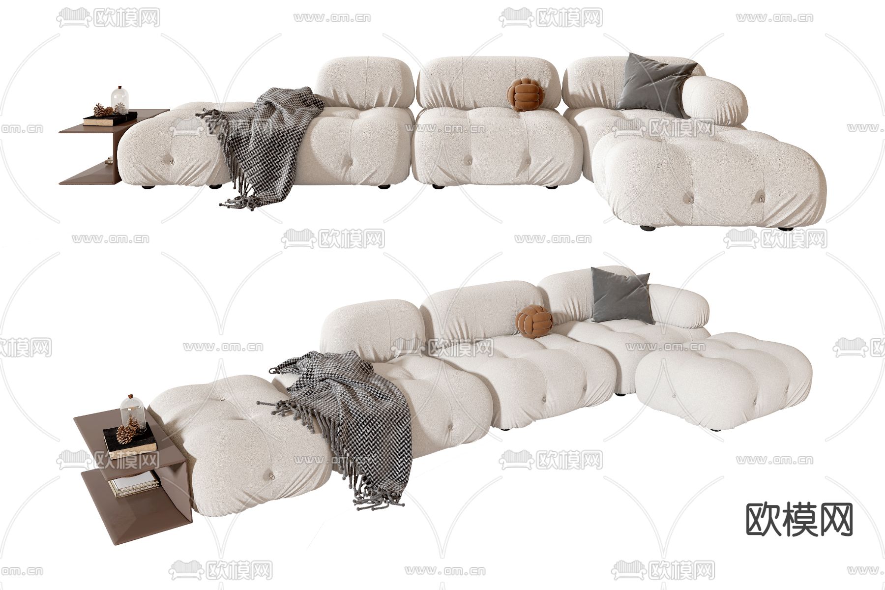 B&B italia 现代奶油白转角沙发3d模型下载（渲染图1）