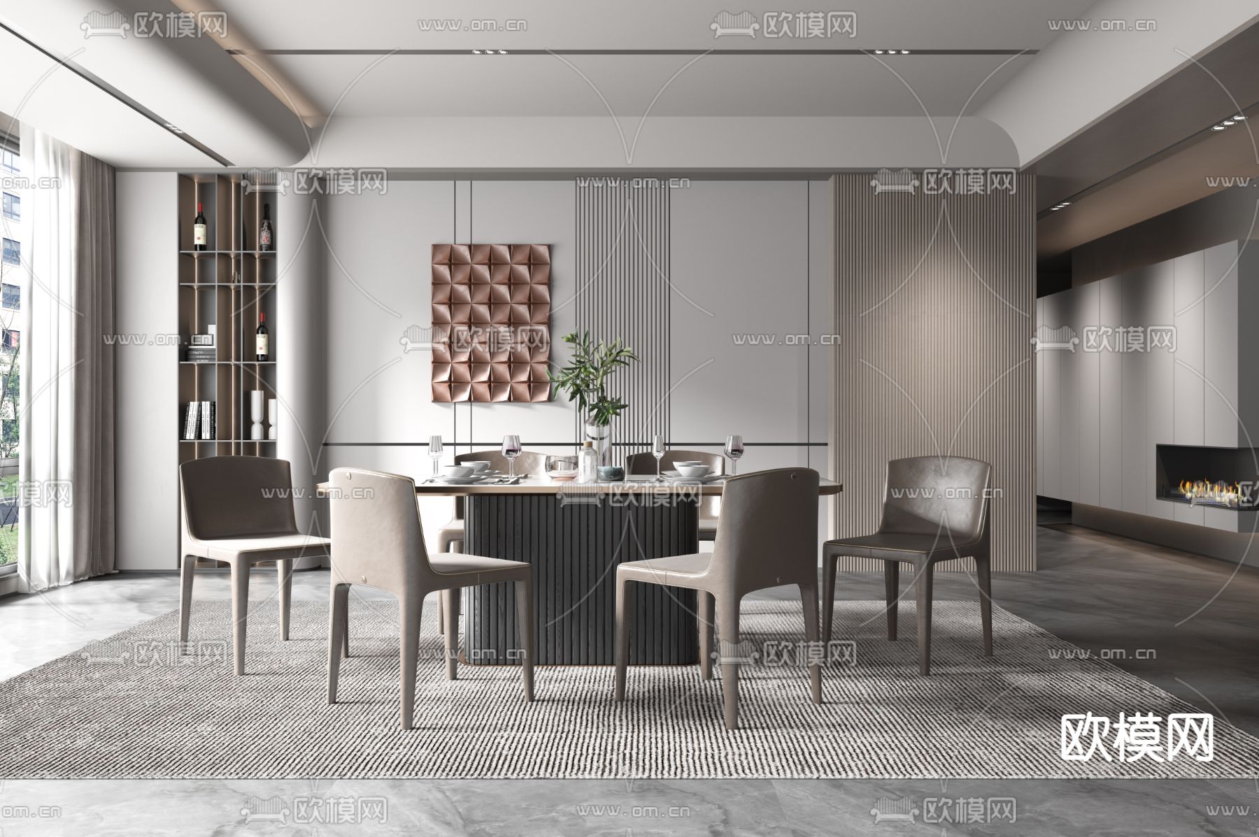 现代轻奢餐厅3d模型下载（渲染图1）