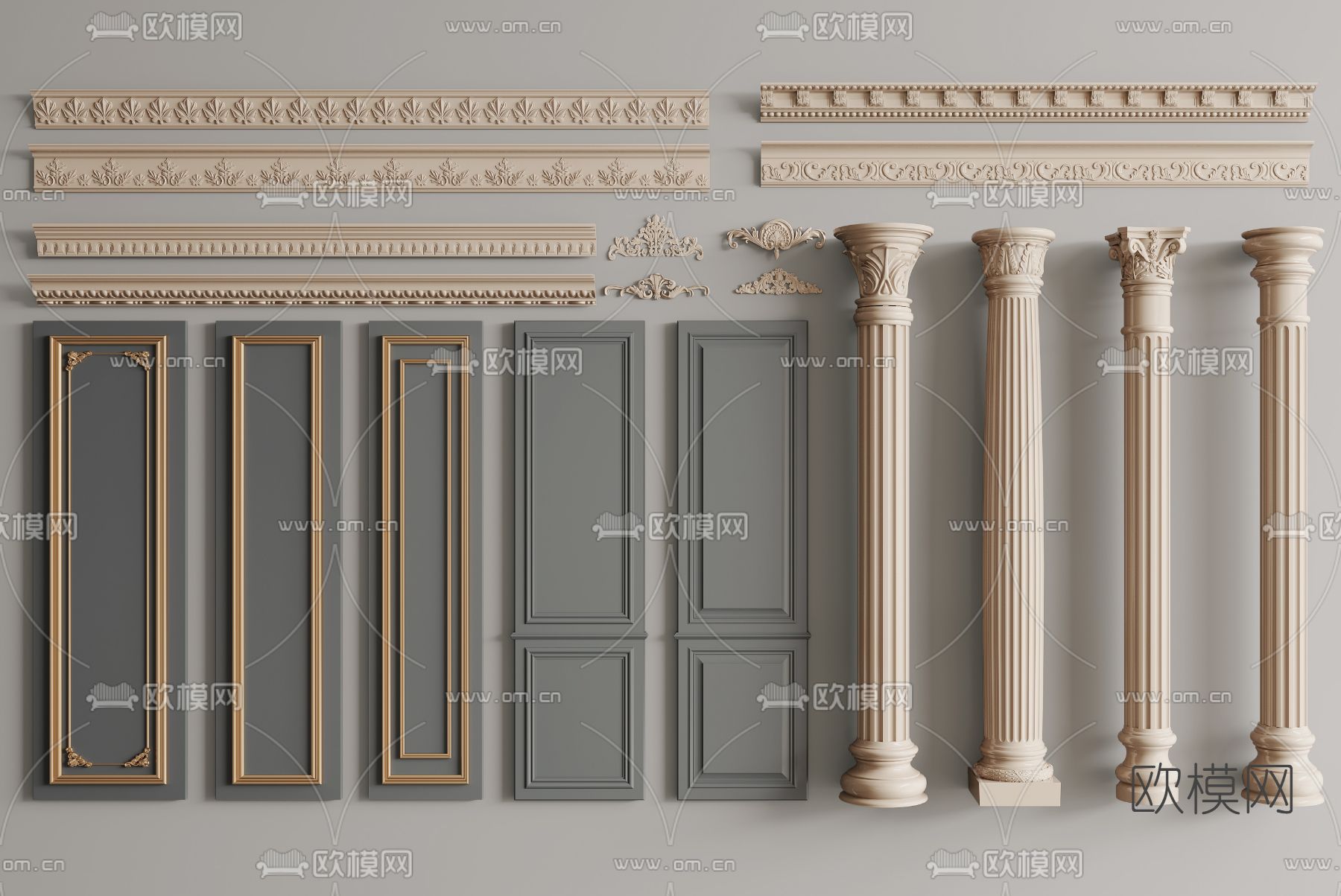 欧式雕花石膏线罗马柱护墙板3d模型下载