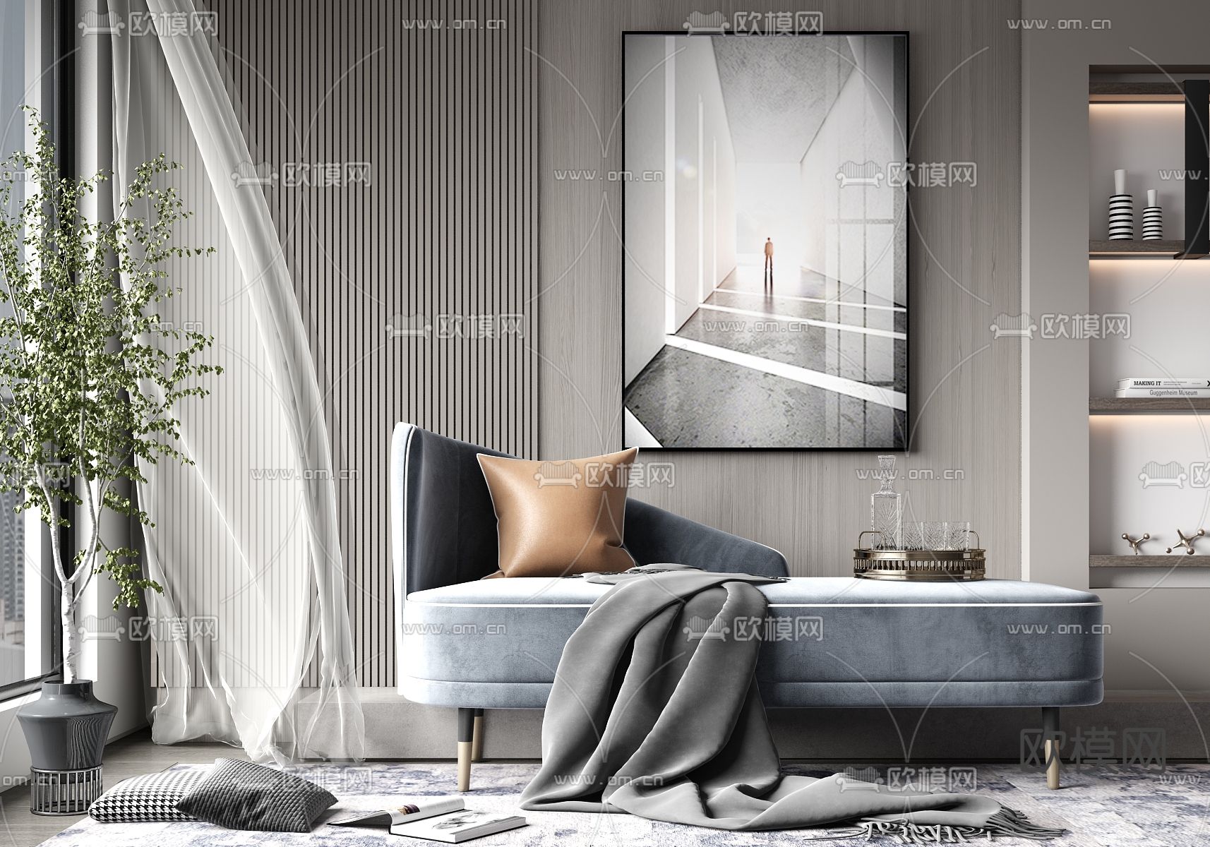 现代布艺贵妃椅3d模型下载