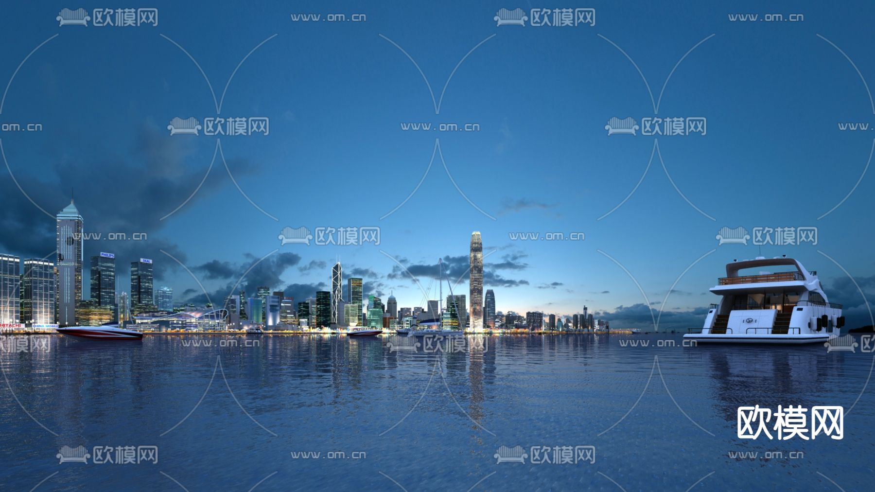 现代海边城市海景夜景3d模型下载_ID11961509_3dmax免费模型-欧模网