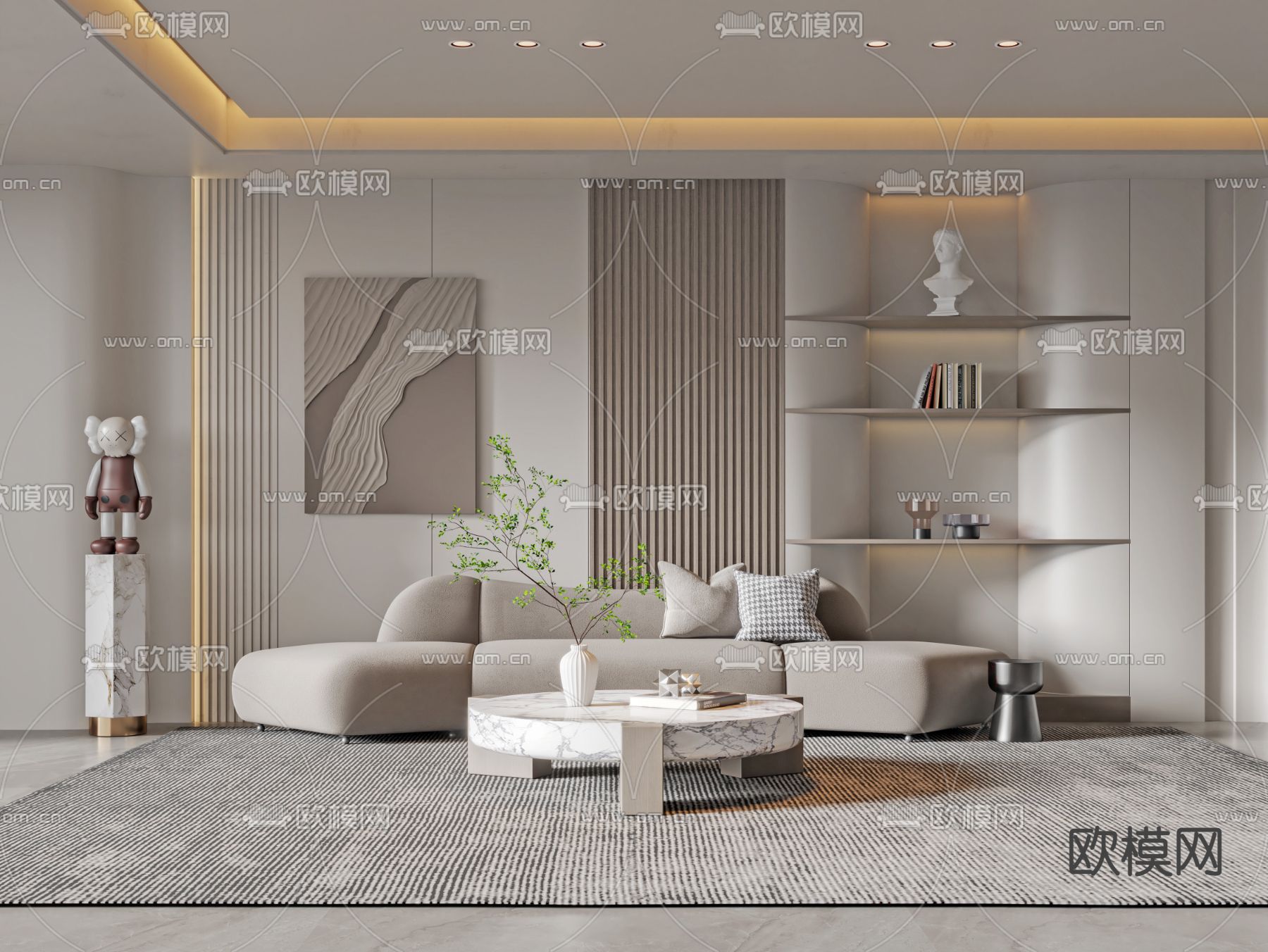 奶油风弧形沙发3d模型下载