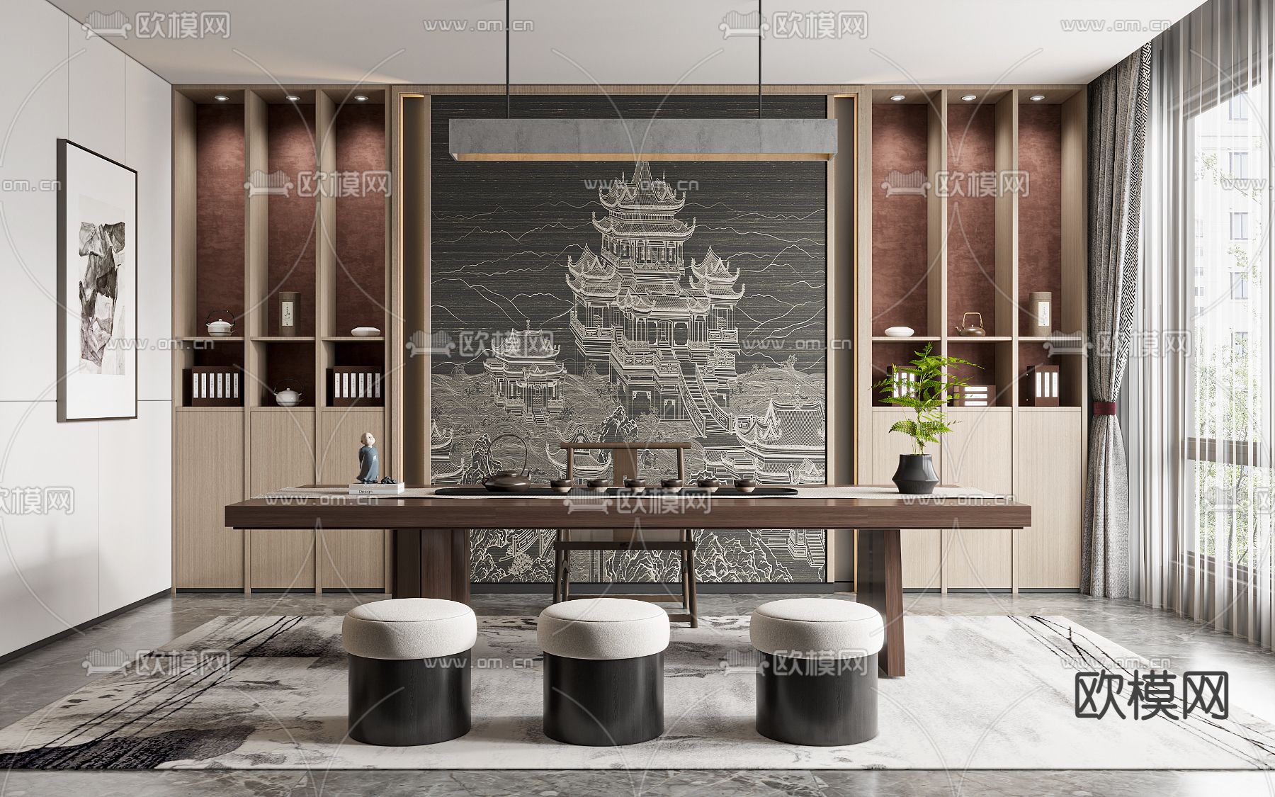 新中式轻奢茶室3d模型下载