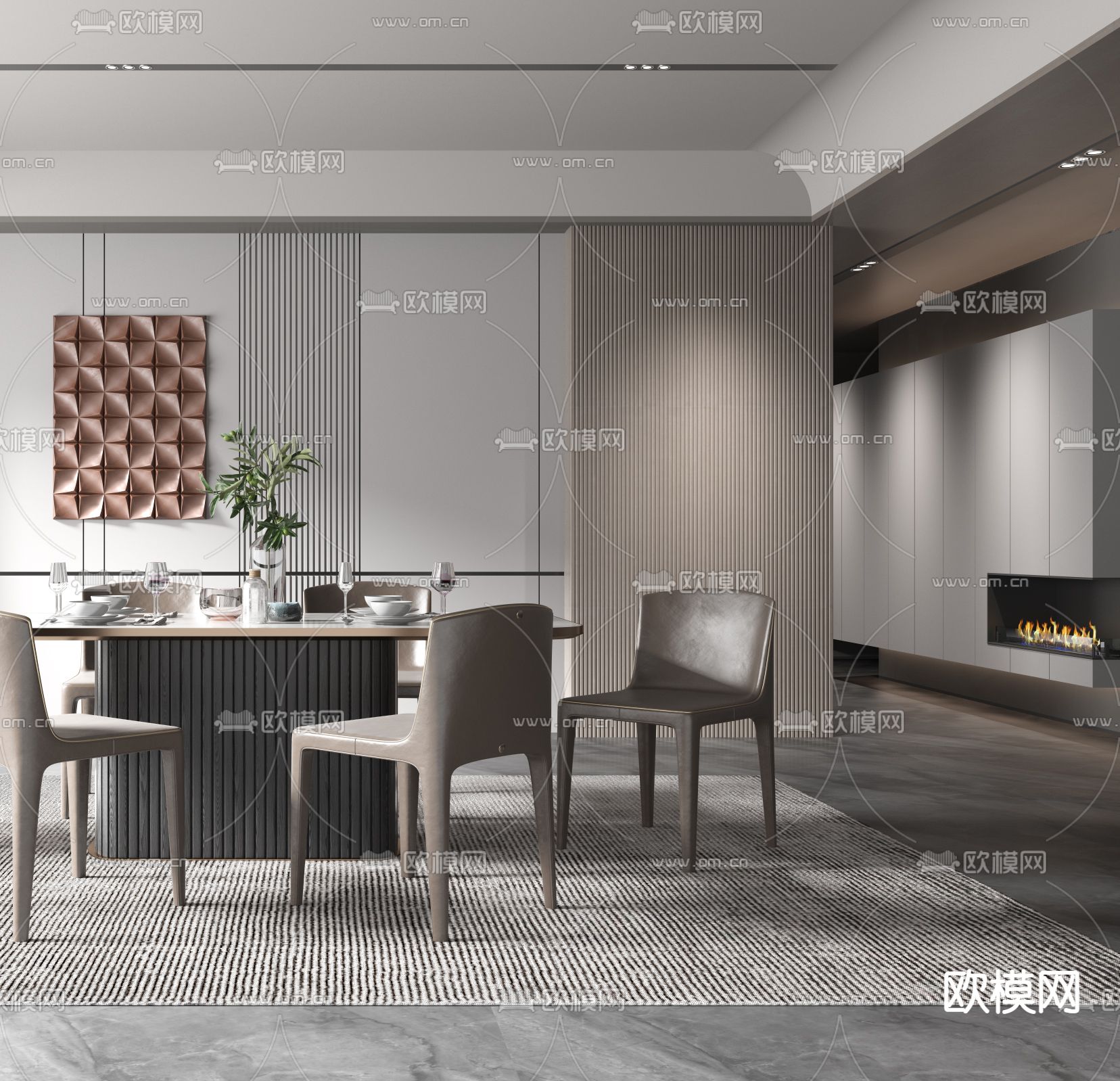 现代轻奢餐厅3d模型下载（渲染图2）