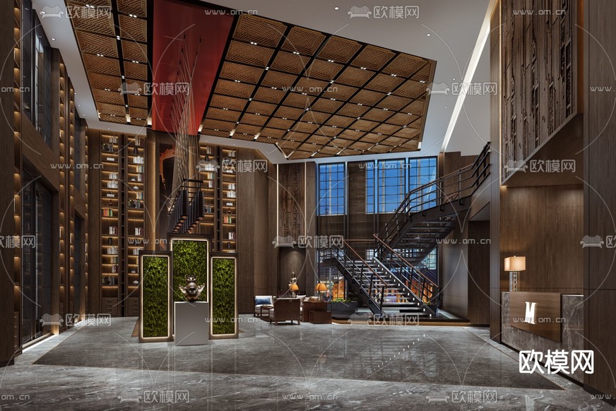 现代酒店会所大厅3d模型下载