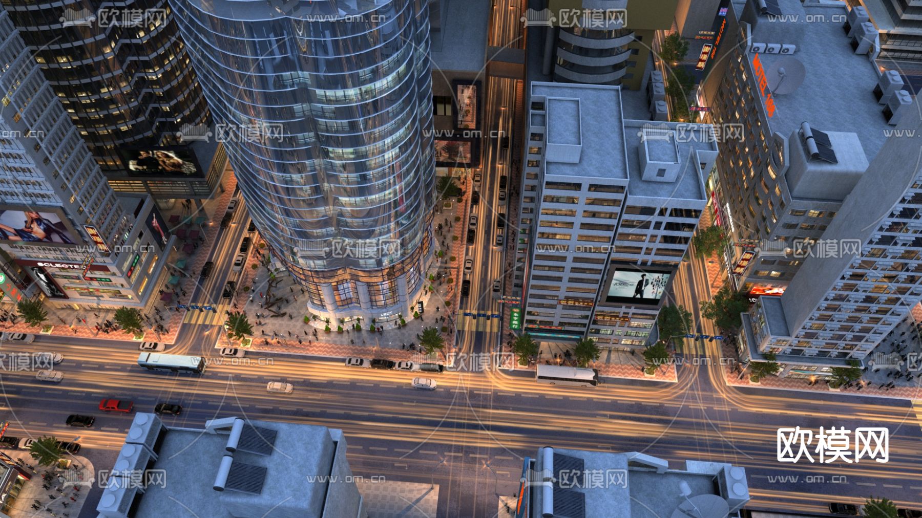 现代城市夜景鸟瞰3d模型