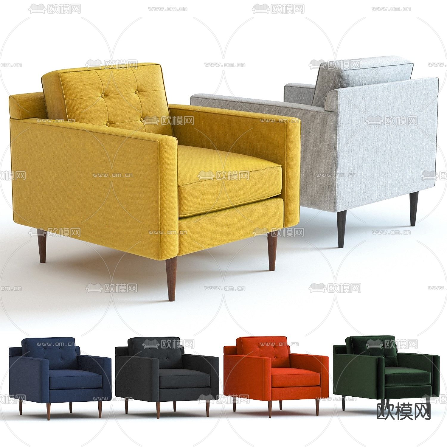 现代黄色布艺单人沙发3d模型下载