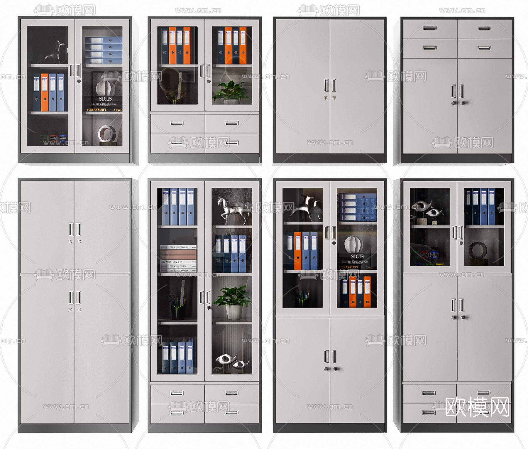 现代铁皮文件柜3d模型下载