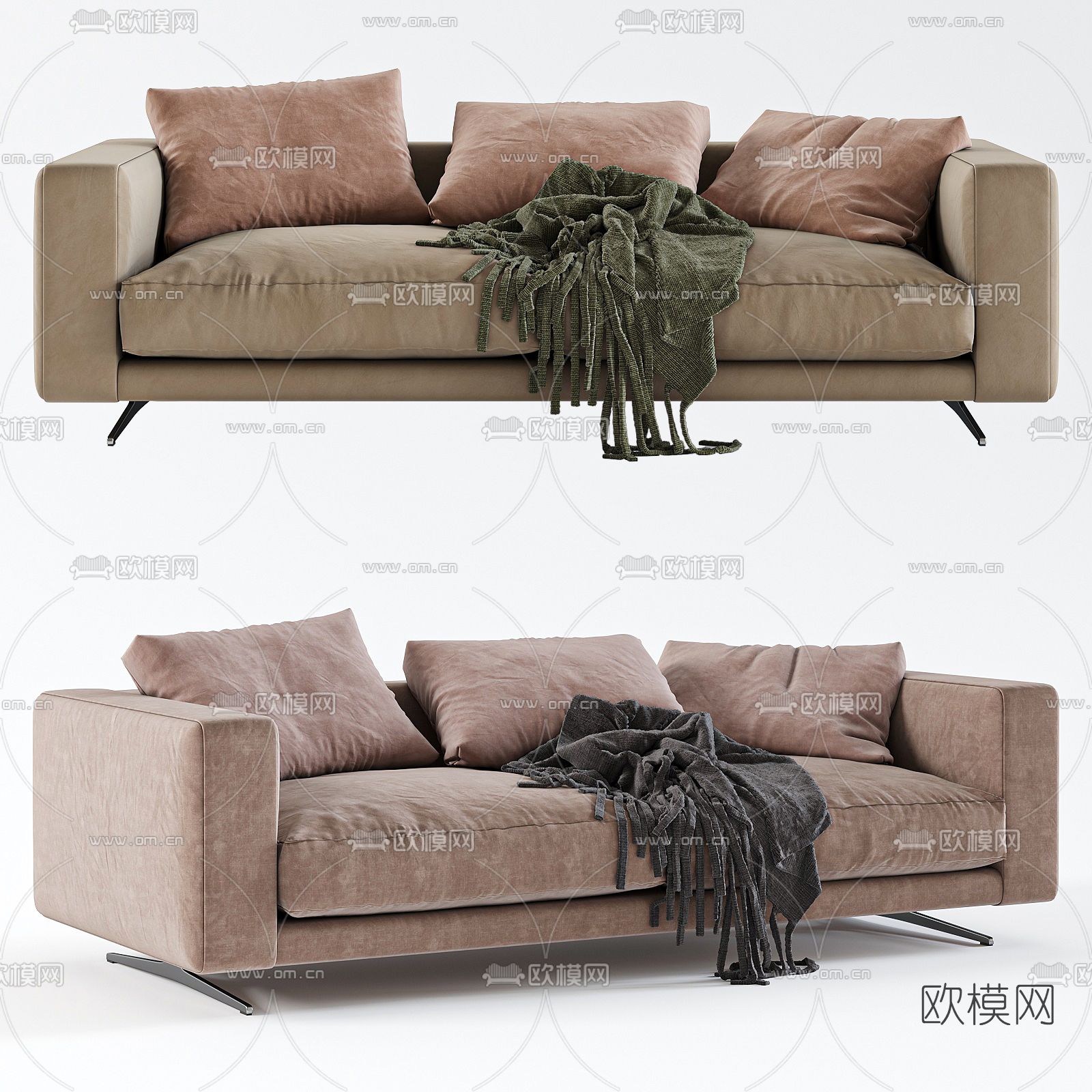 现代棕色双人沙发3d模型下载