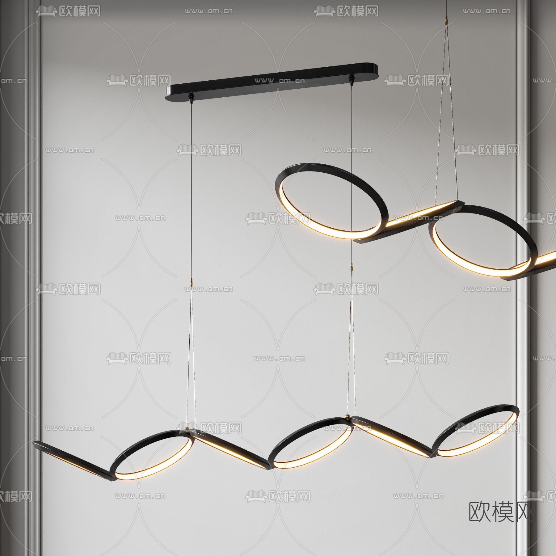 现代圆环连环装饰吊灯3d模型下载