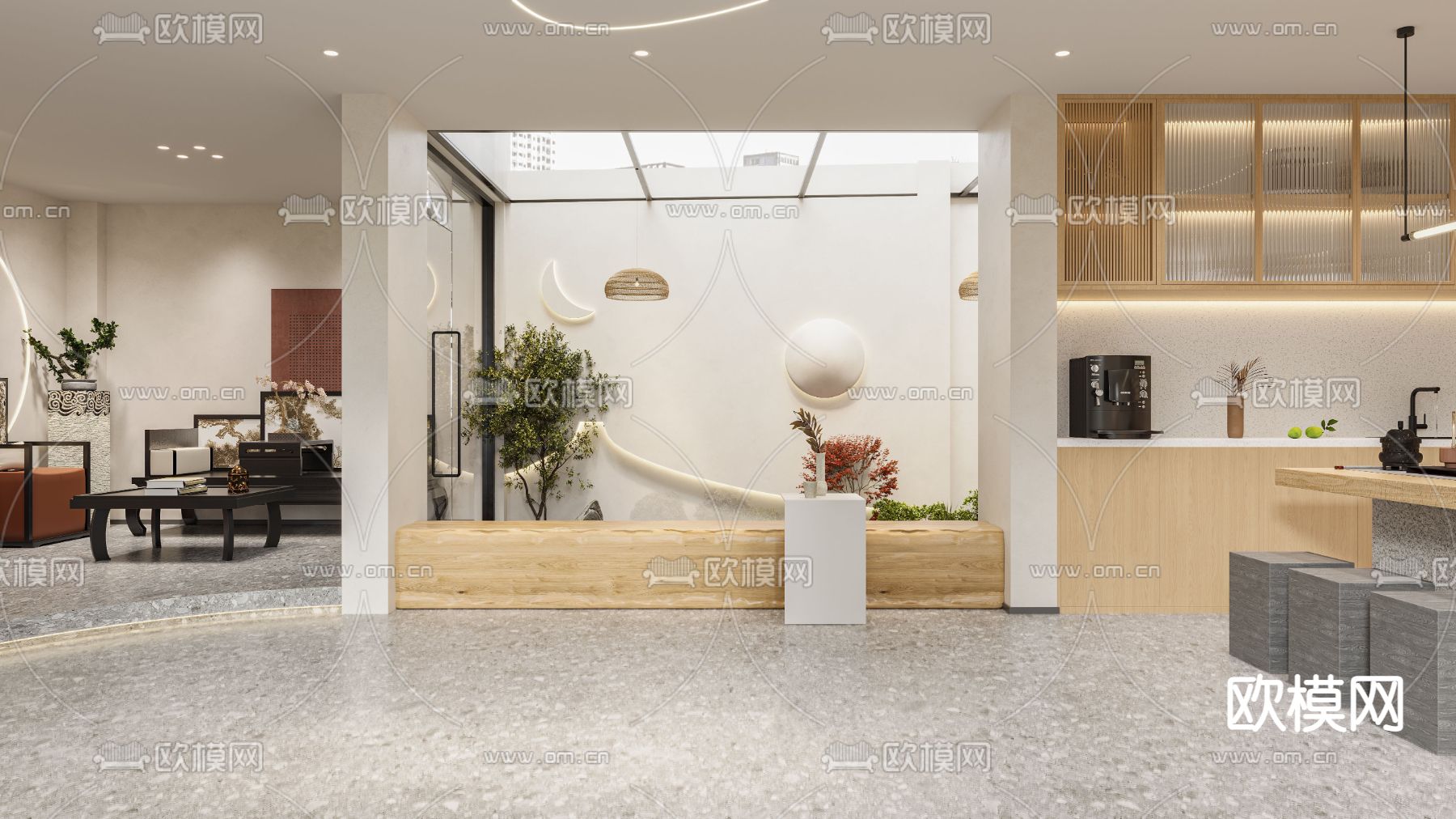 奶油风茶会所展厅3d模型下载（渲染图3）