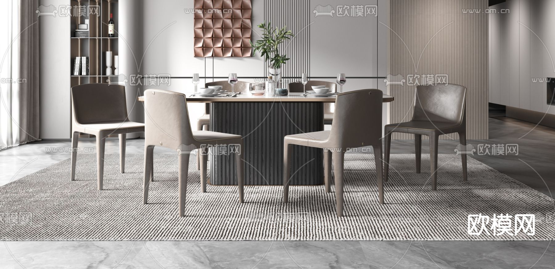 现代轻奢餐厅3d模型下载（渲染图3）