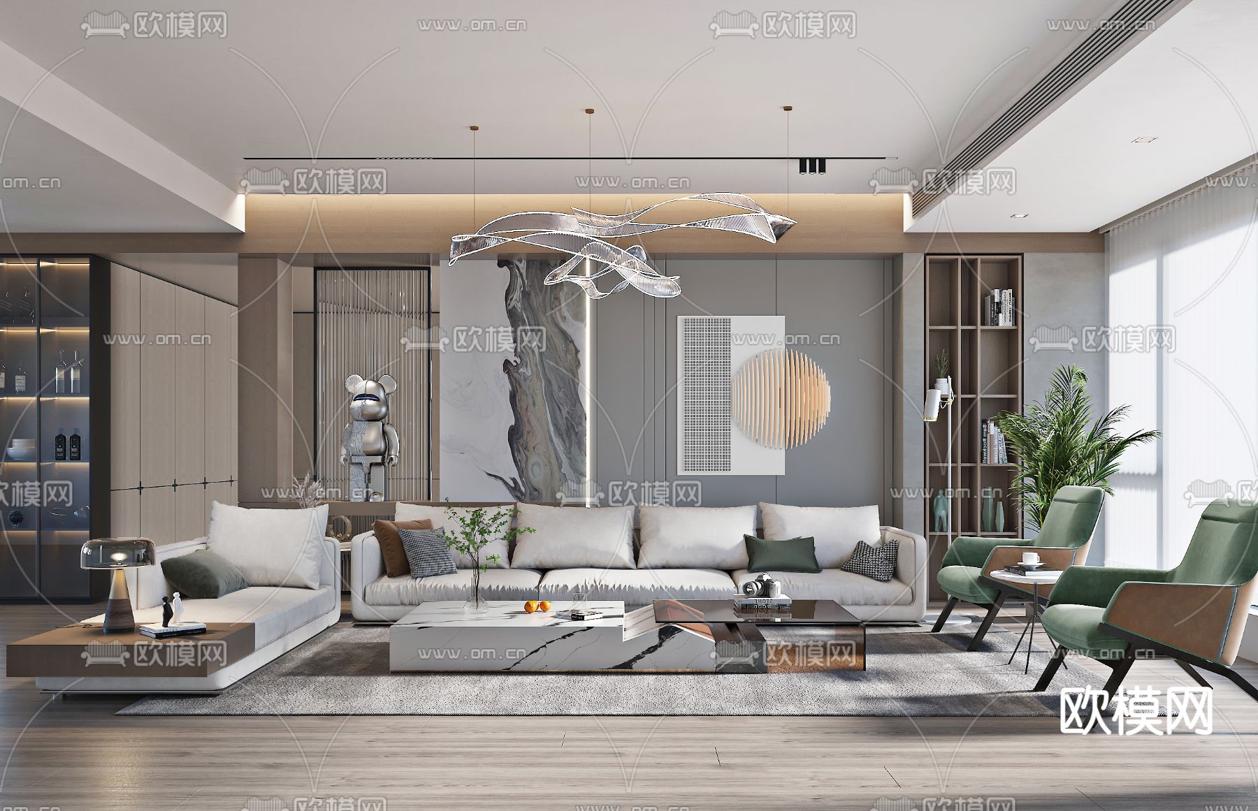 现代轻奢客厅3d模型下载