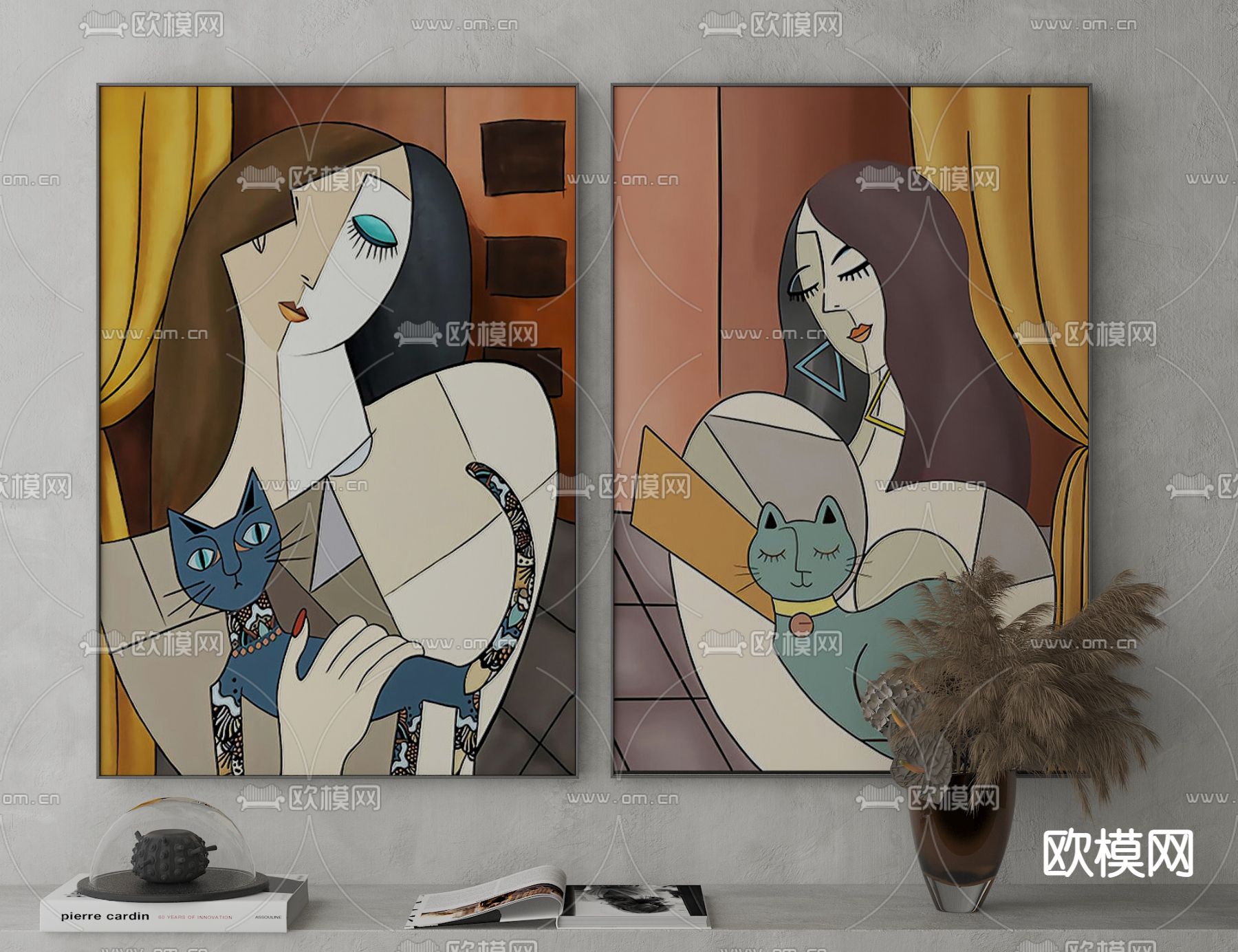 孟菲斯风抽象人物装饰画3d模型下载