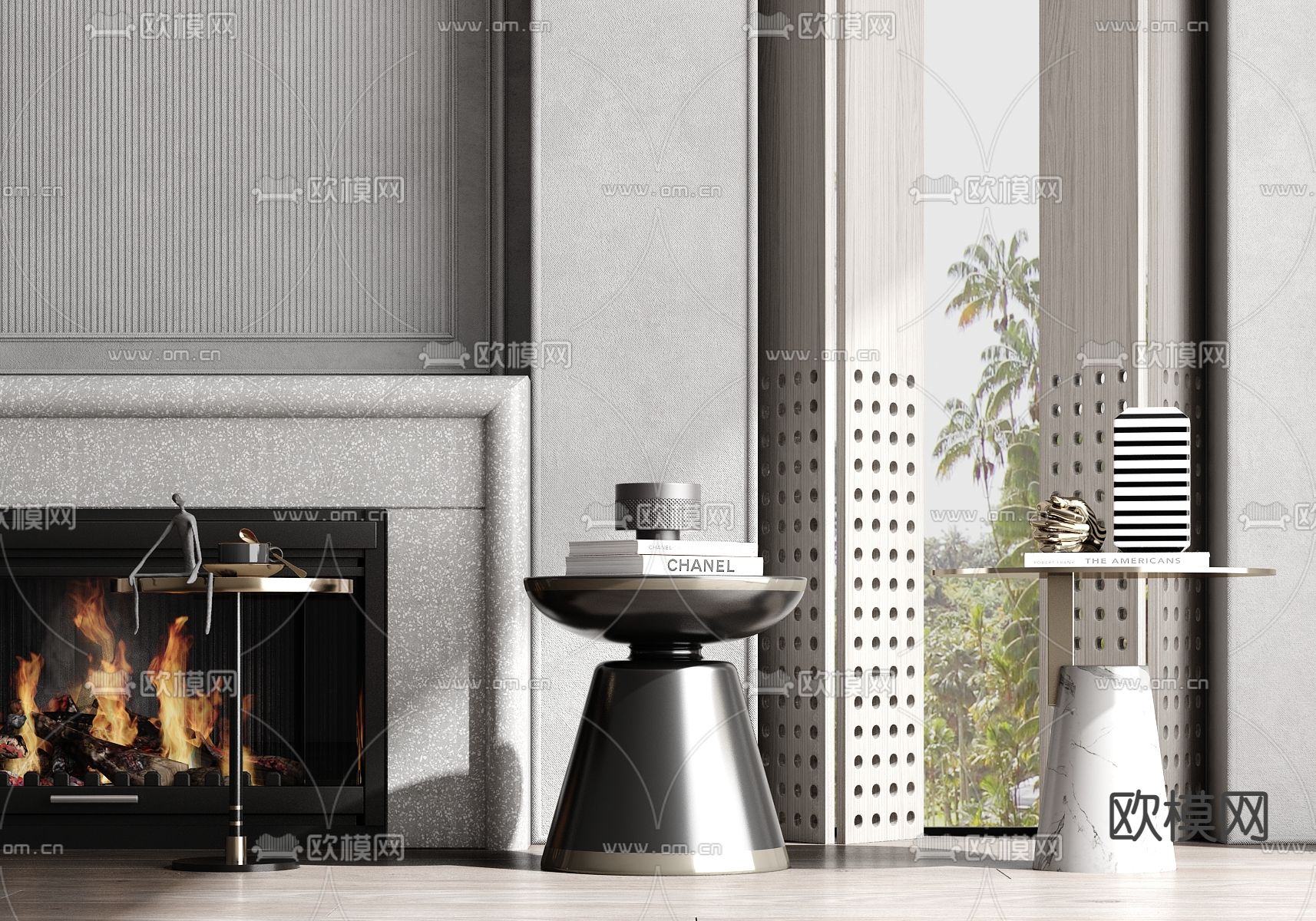 现代金属边几圆几3d模型下载