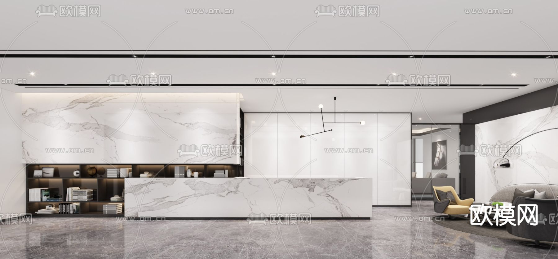 现代办公室前台免费3d模型下载