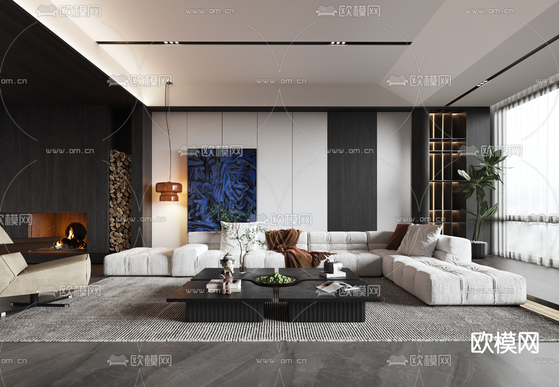 现代高级灰客厅3d模型下载