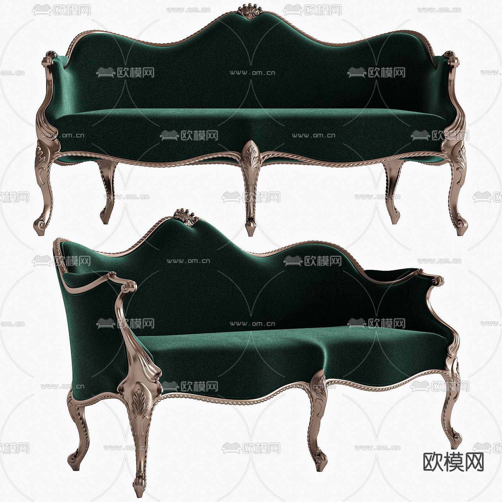 法式深绿色双人沙发3d模型下载