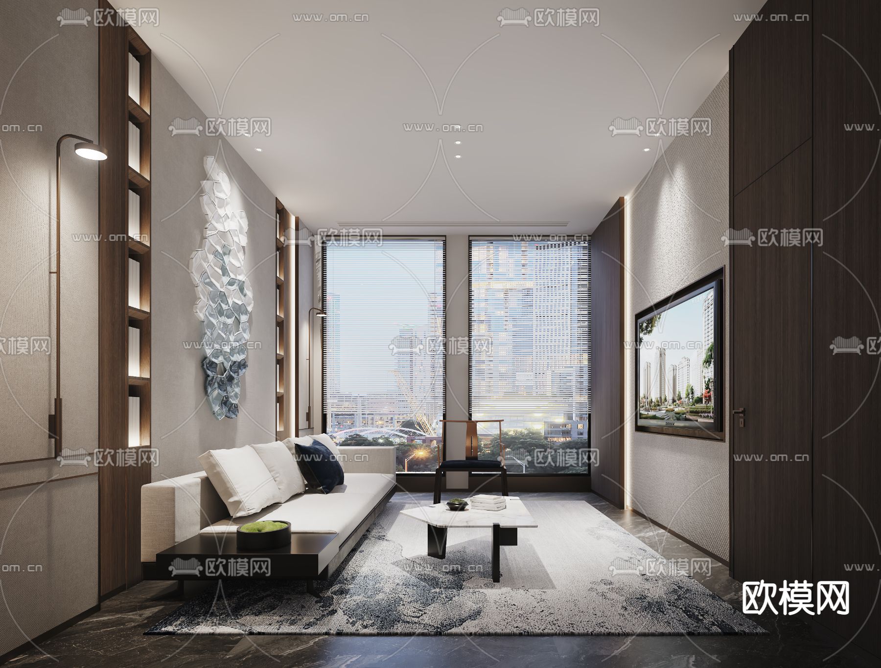 新中式公司接待室3d模型下载