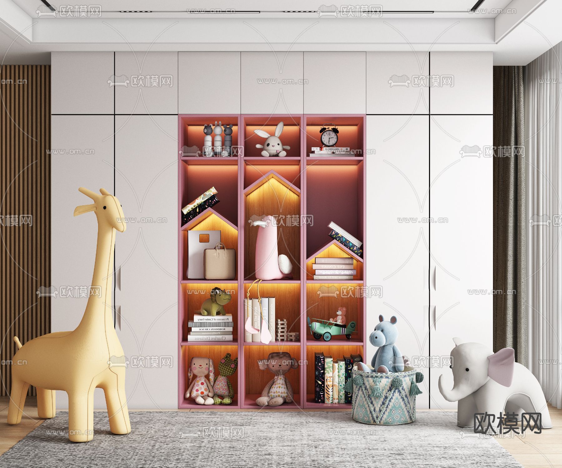 现代儿童衣柜动物玩偶3d模型下载