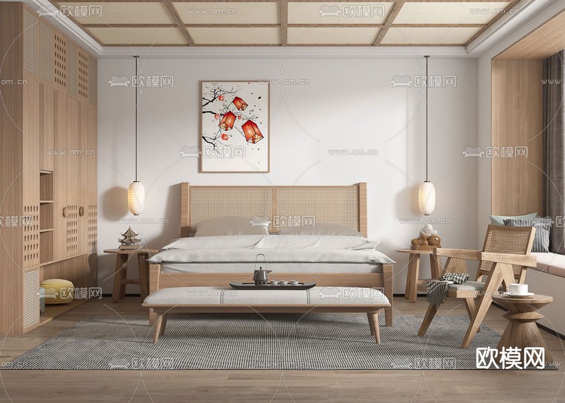 日式卧室主人房3d模型下载(渲染图1)