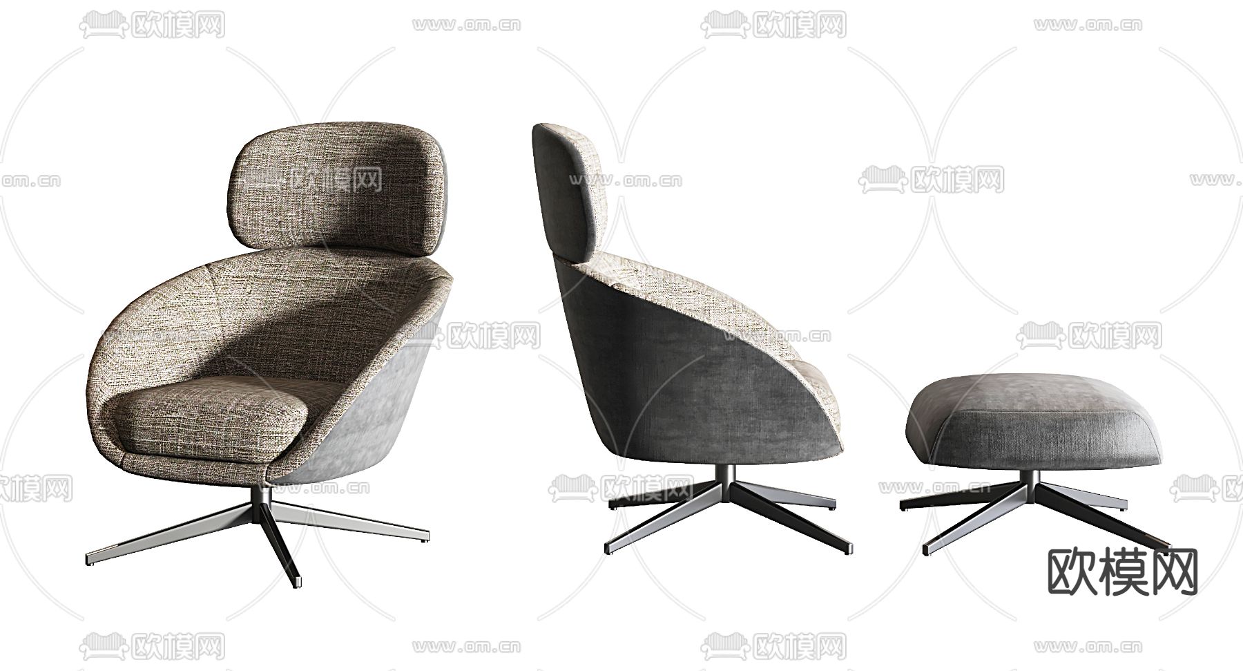 现代咖色布艺办公椅3d模型下载
