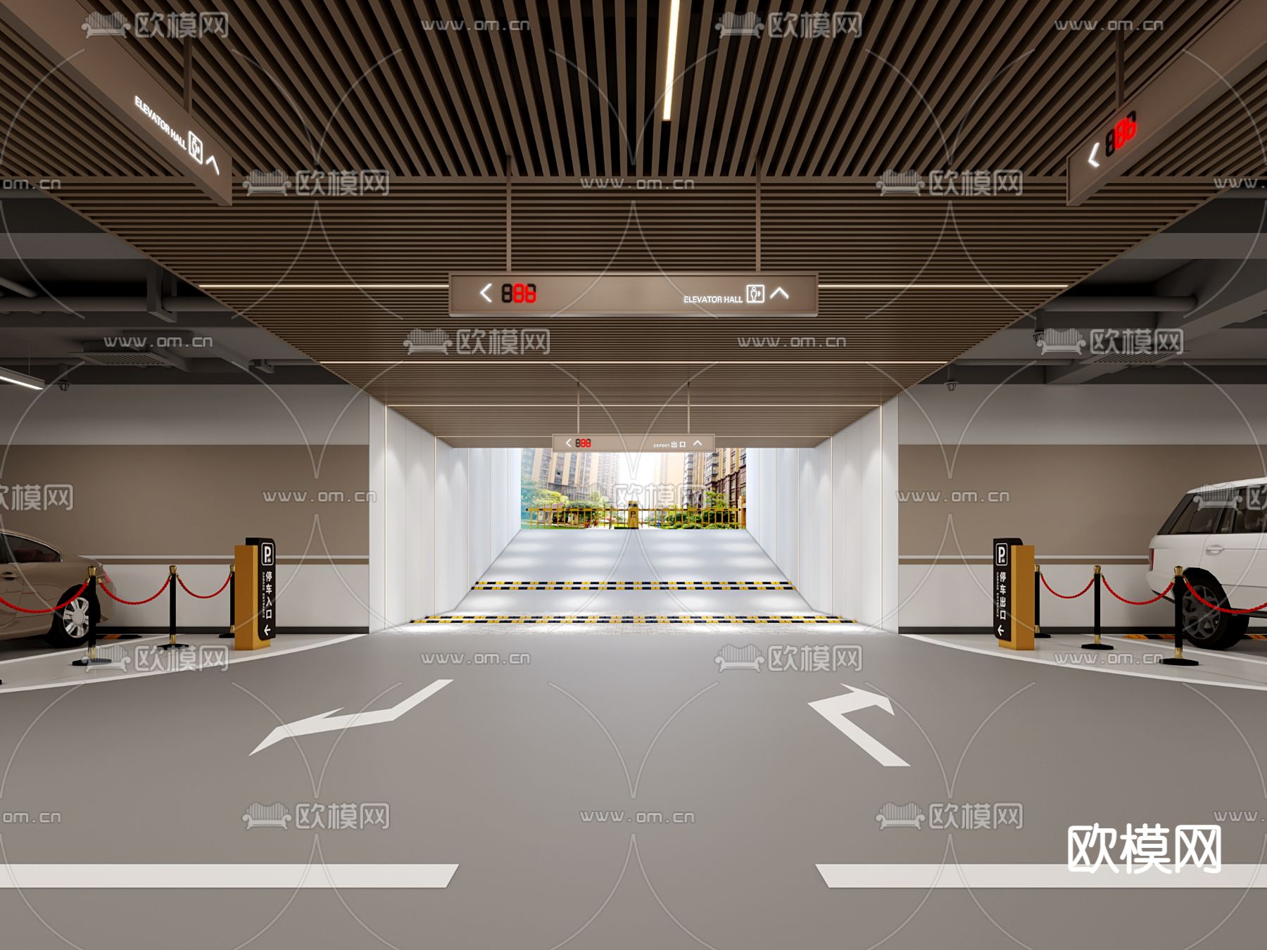 现代地下停车场3d模型下载（渲染图2）