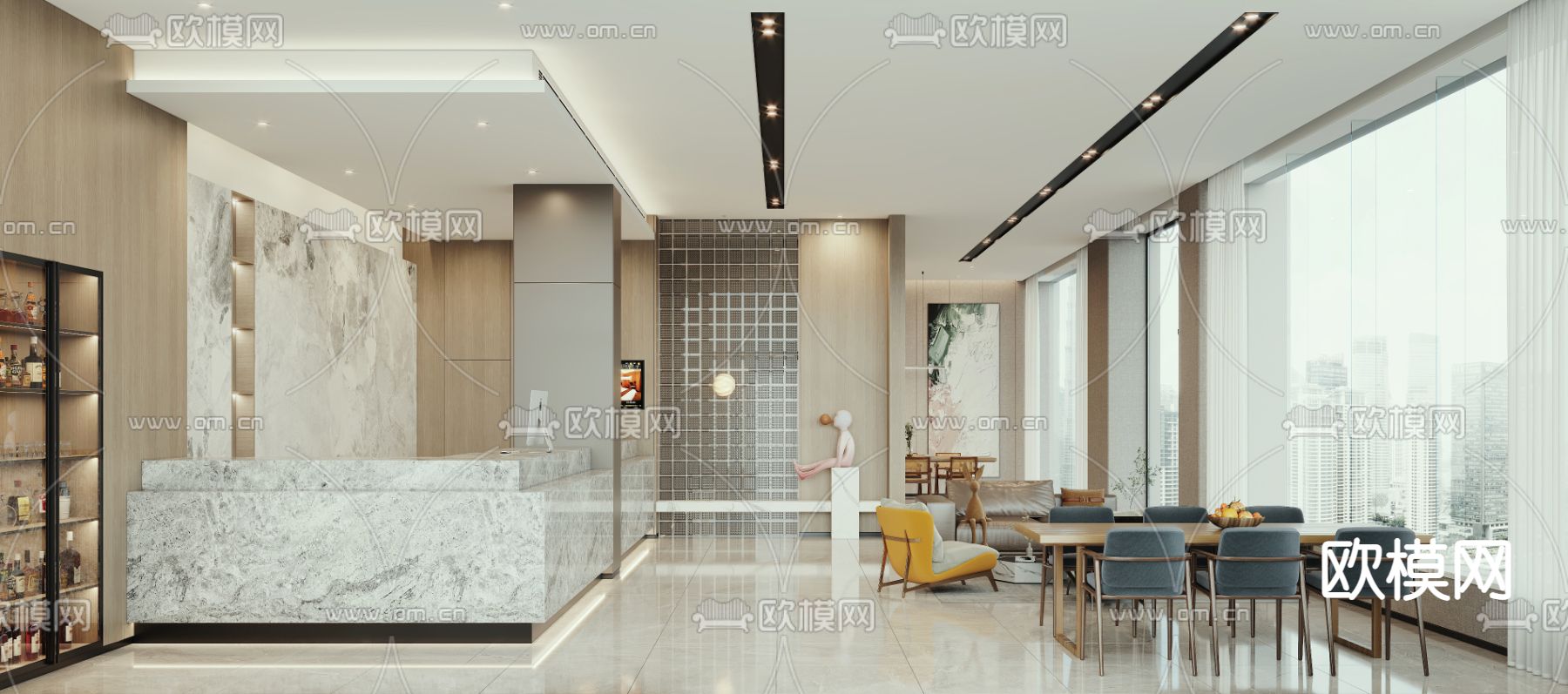 现代酒店大堂吧3d模型下载（渲染图1）