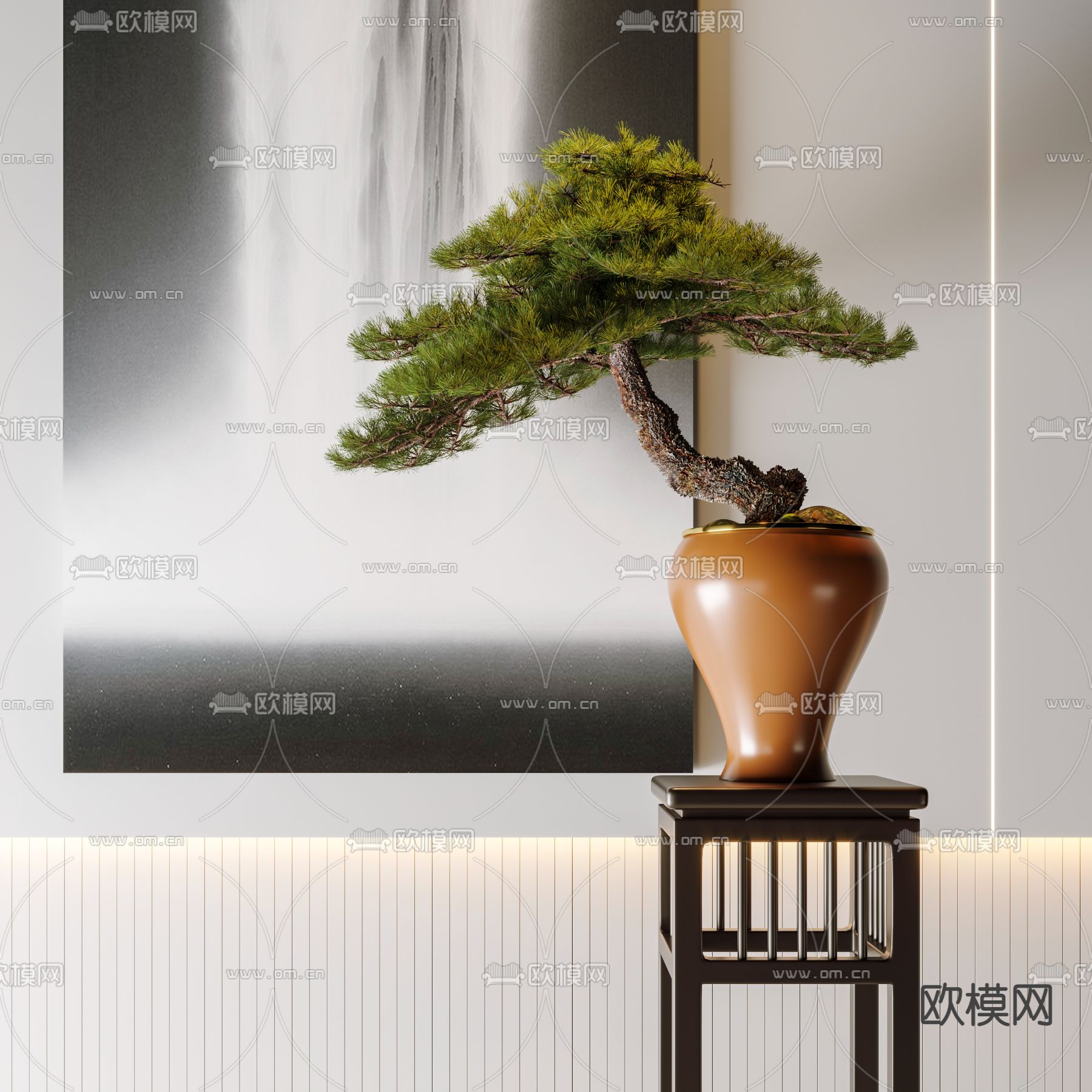 新中式罗汉松盆栽3d模型