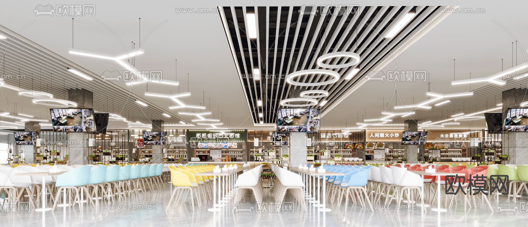 现代美食城快餐厅3d模型