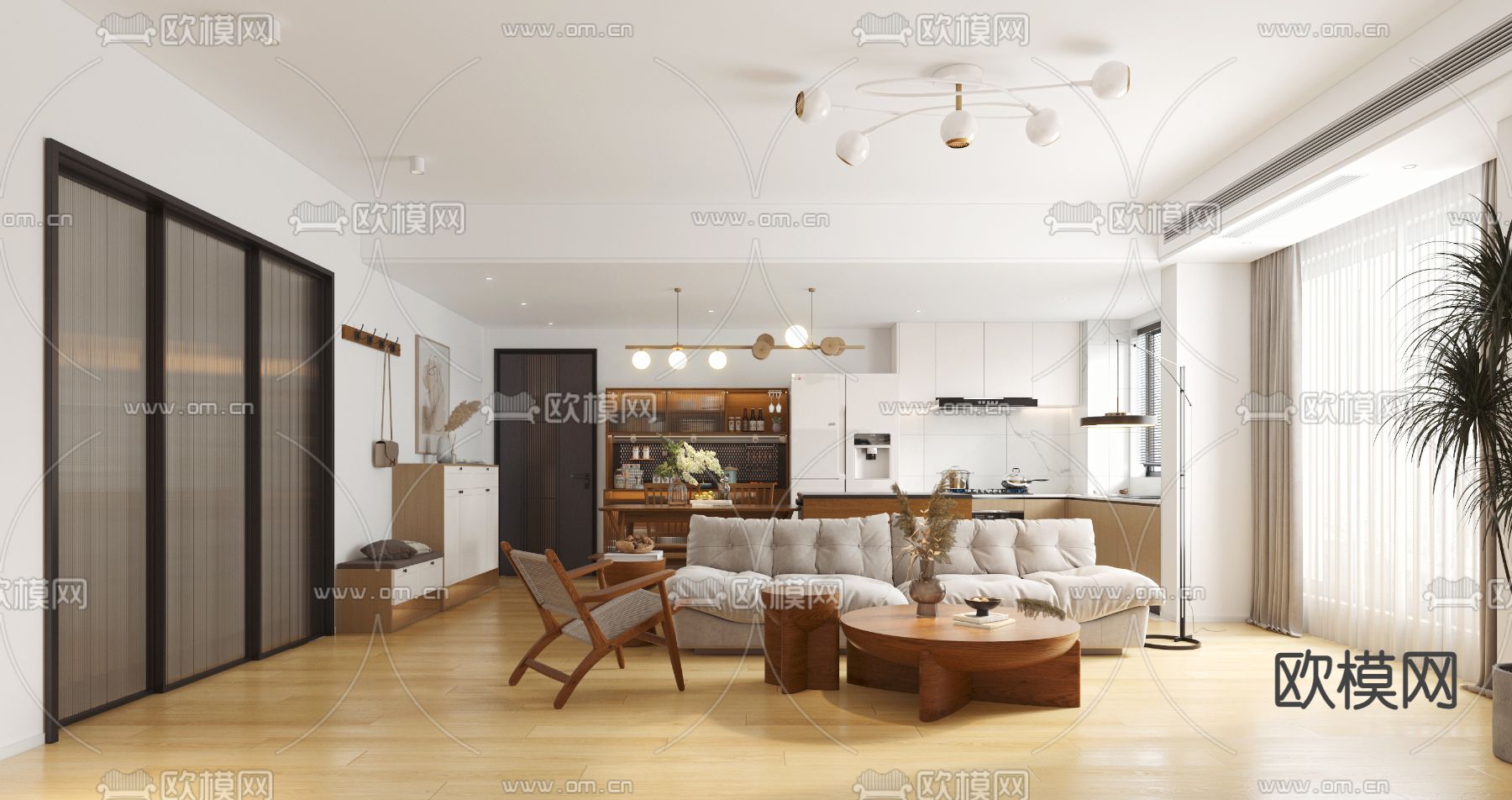 北欧客厅餐厅3d模型下载
