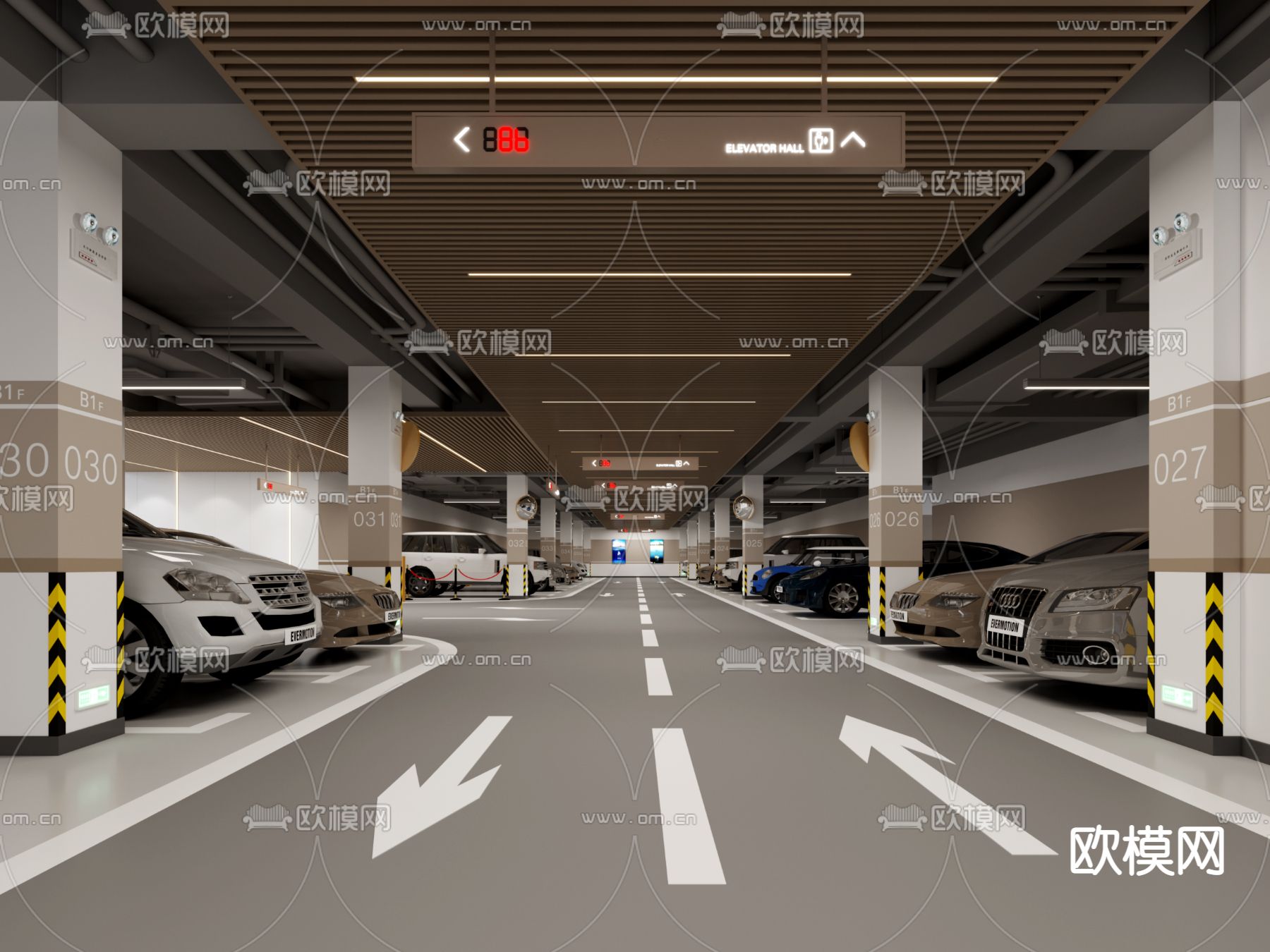 现代地下停车场3d模型下载（渲染图1）