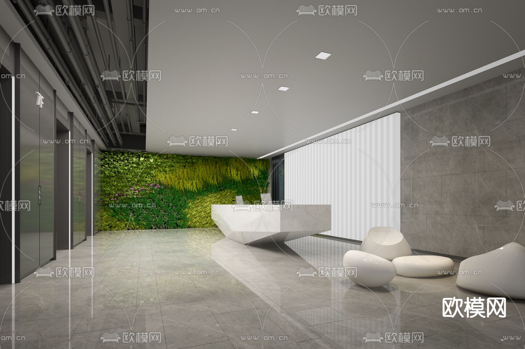 现代办公前台免费3d模型下载