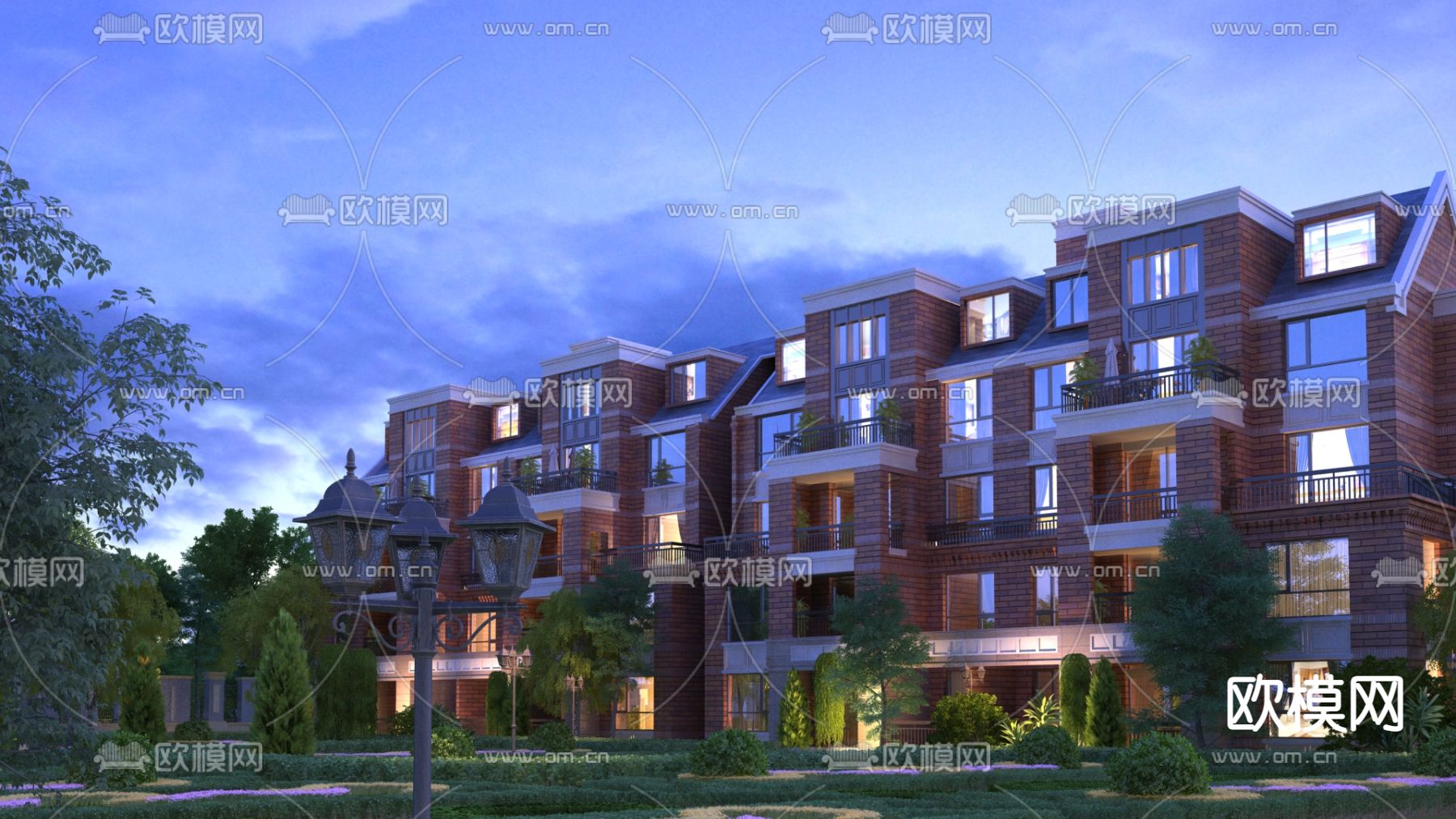 现代别墅园林景观3d模型下载