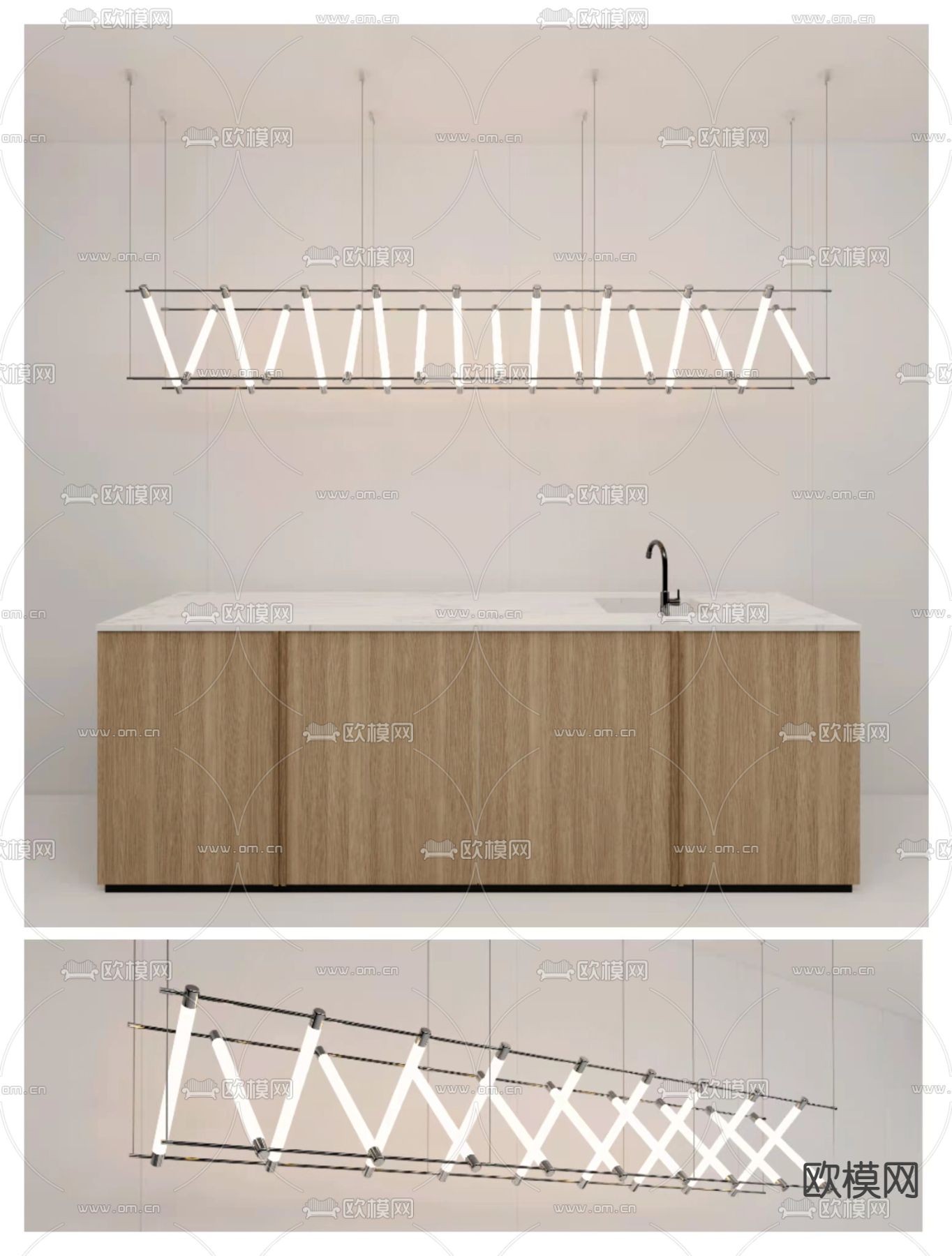 现代吧台马扎灯su模型下载（渲染图2）