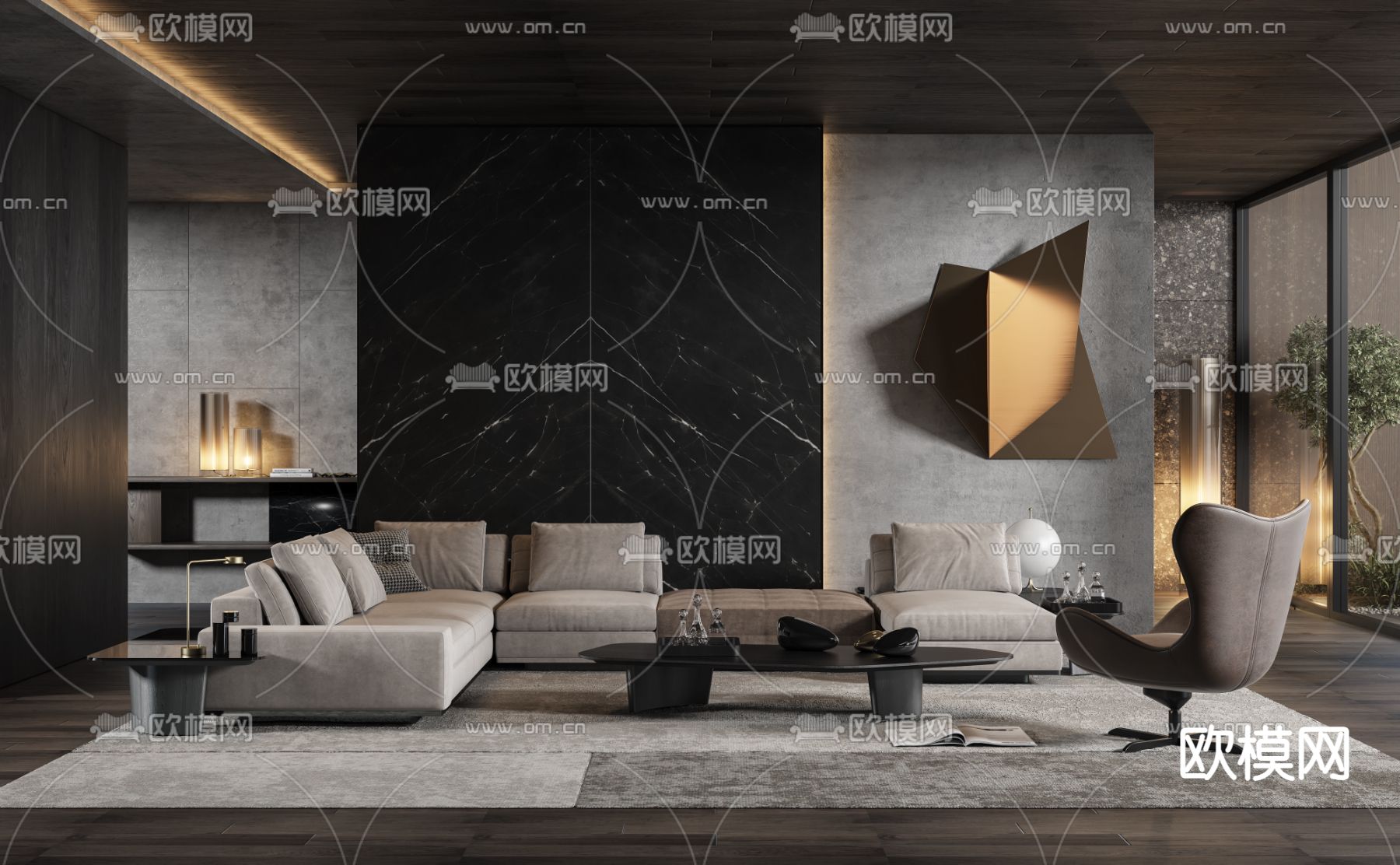 现代高级灰客厅3d模型下载