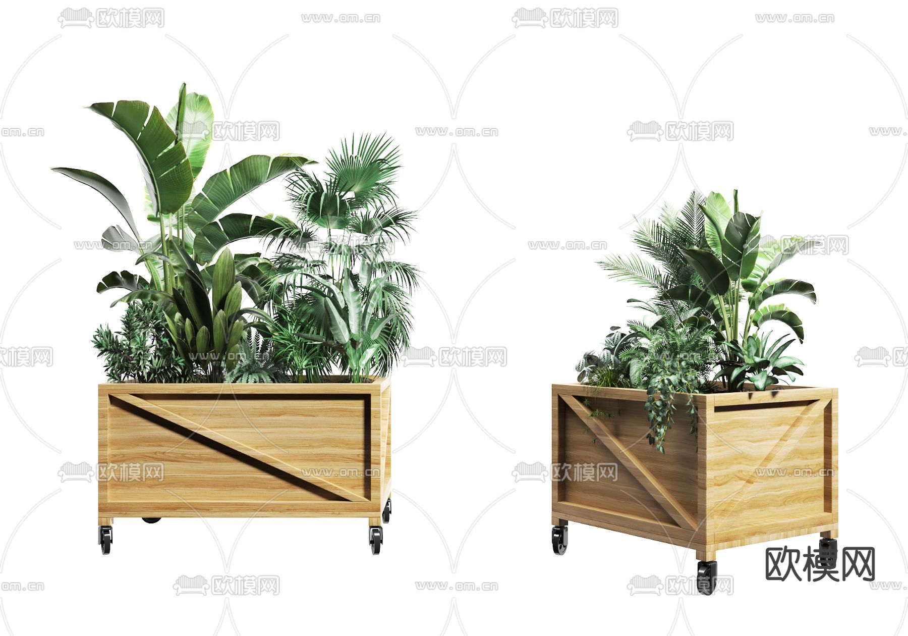 现代热带绿植盆栽花箱3d模型下载