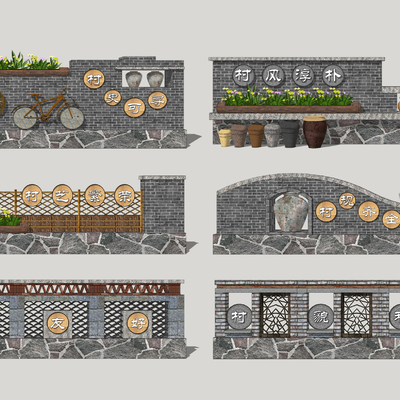 中式乡村民俗景墙su模型